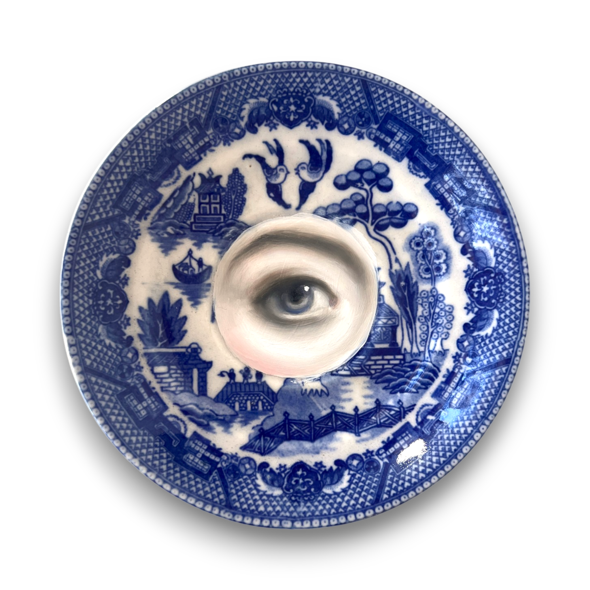 No. 3163 Lover's Eye Painting on a Chinoiserie Blue Willow Plate