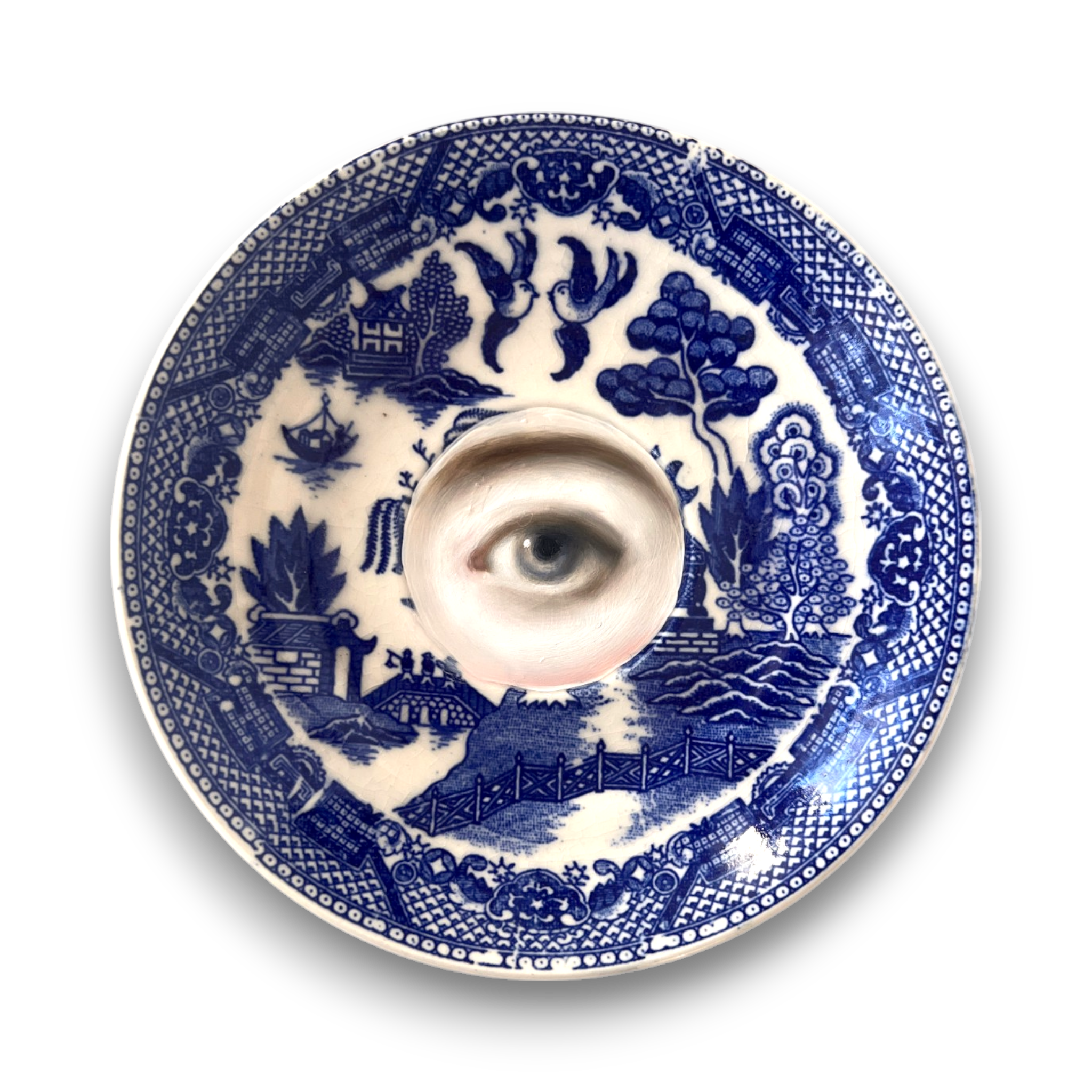 No. 3165 Lover's Eye Painting on a Chinoiserie Blue Willow Plate