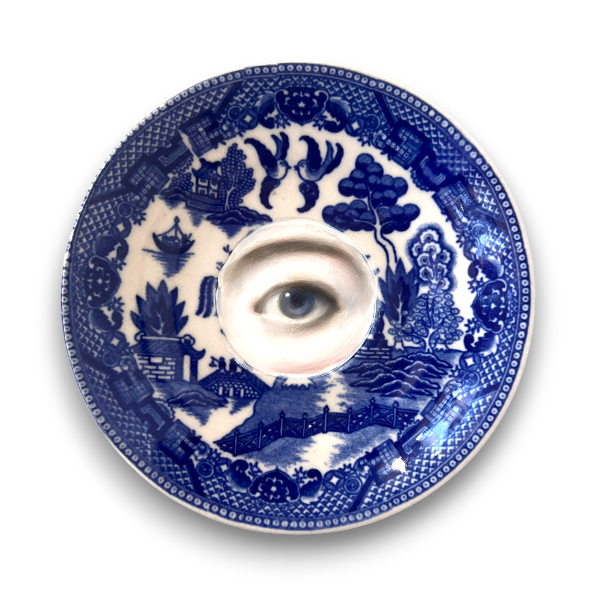 No. 3171 Lover's Eye Painting on a Chinoiserie Blue Willow Plate