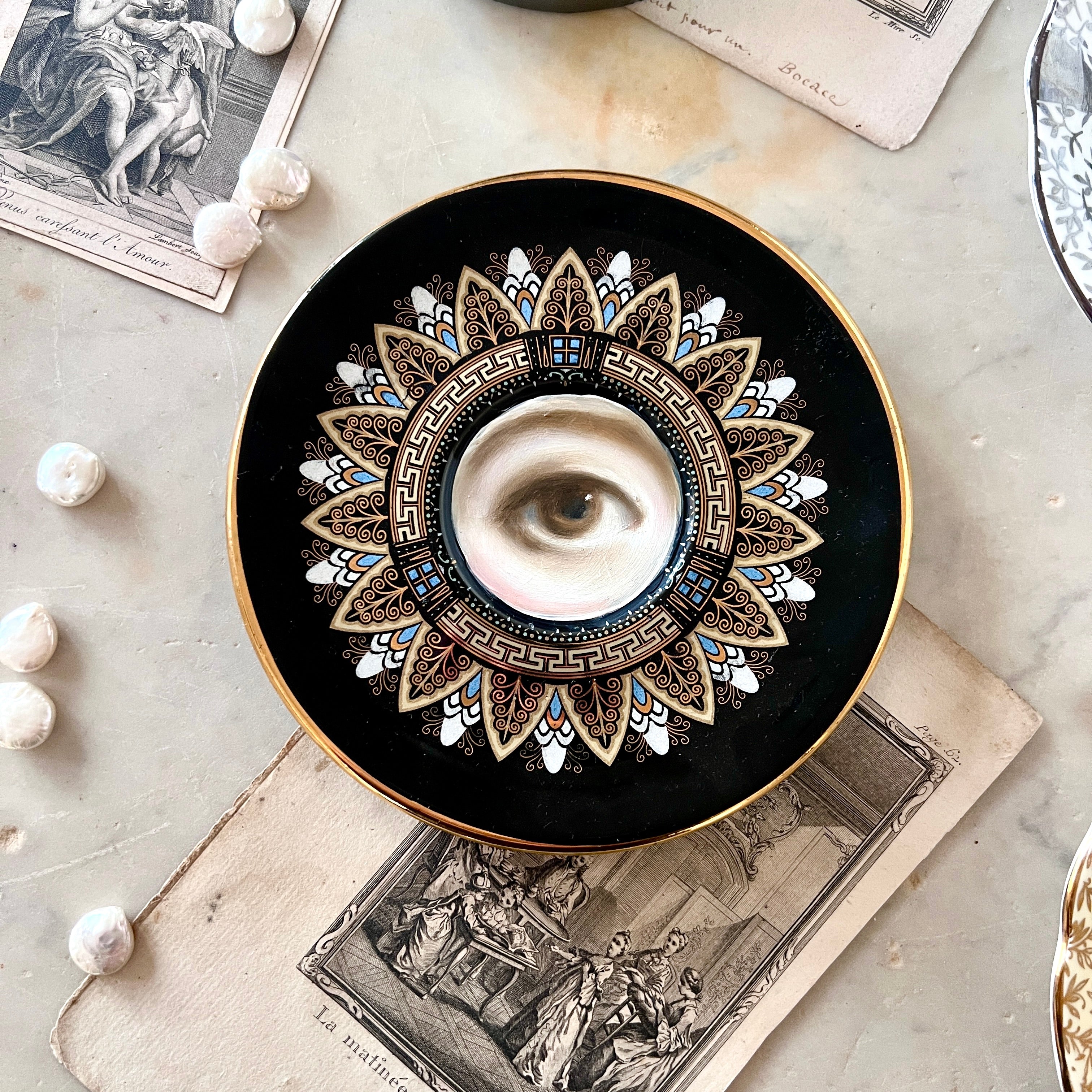 No. 3043 Lover's Eye Painting on a Greek Black & Gold Plate