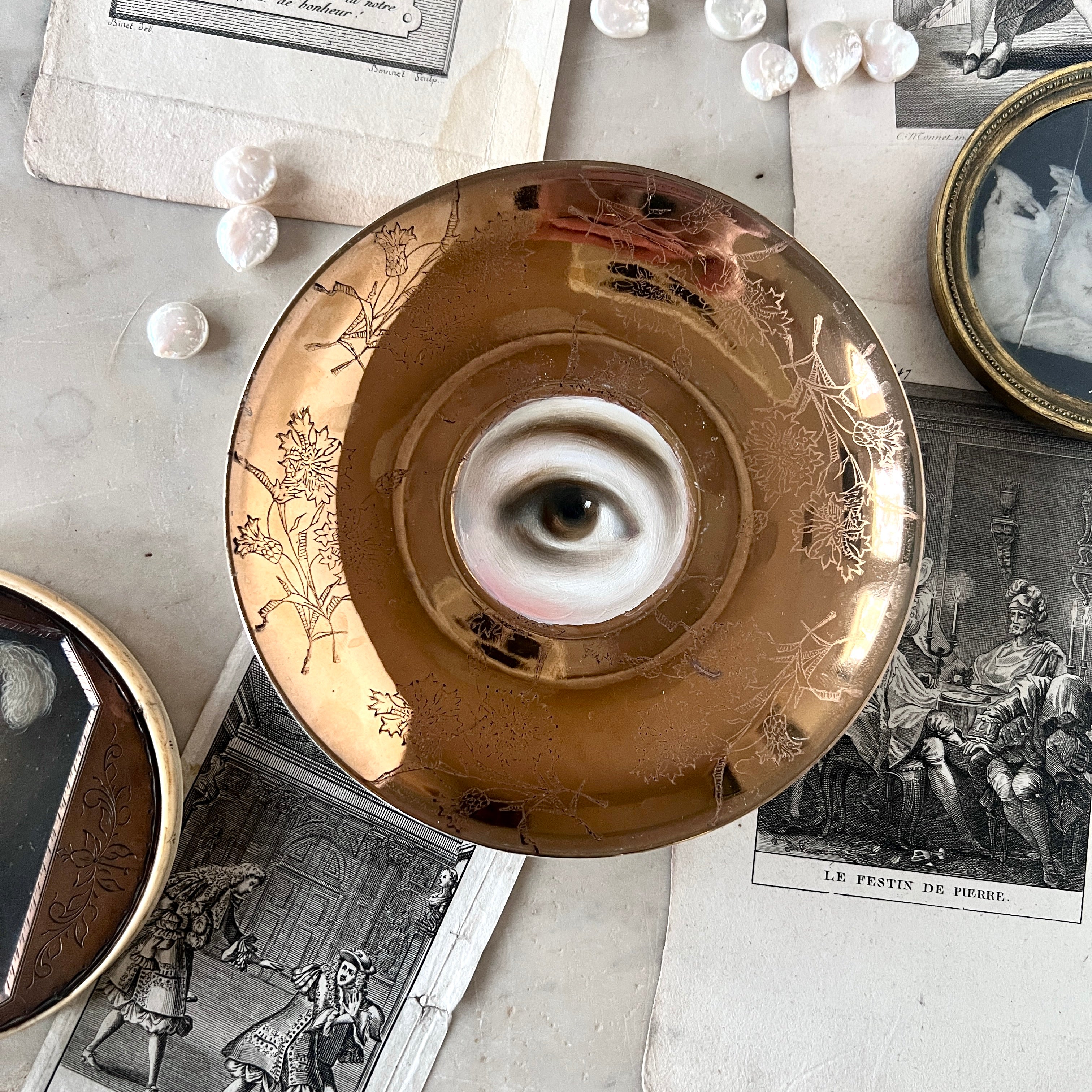 No. 3028 Lover's Eye Painting on a Botanical Gold Luster Plate