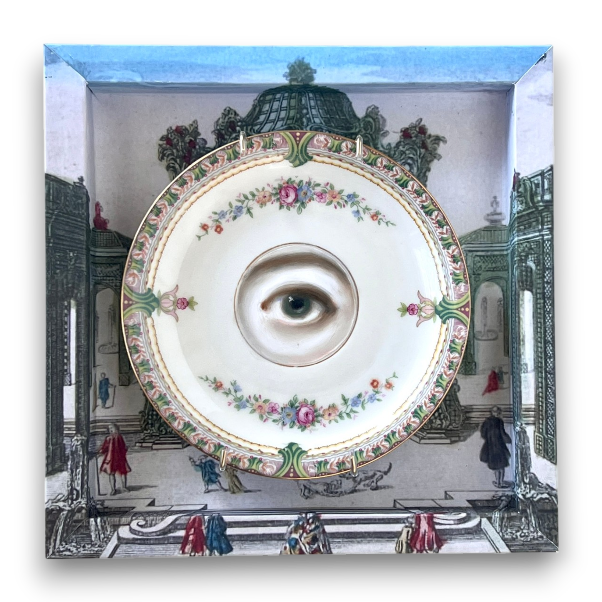 No. 3206 Lover's Eye Painting on a Green Floral Plate