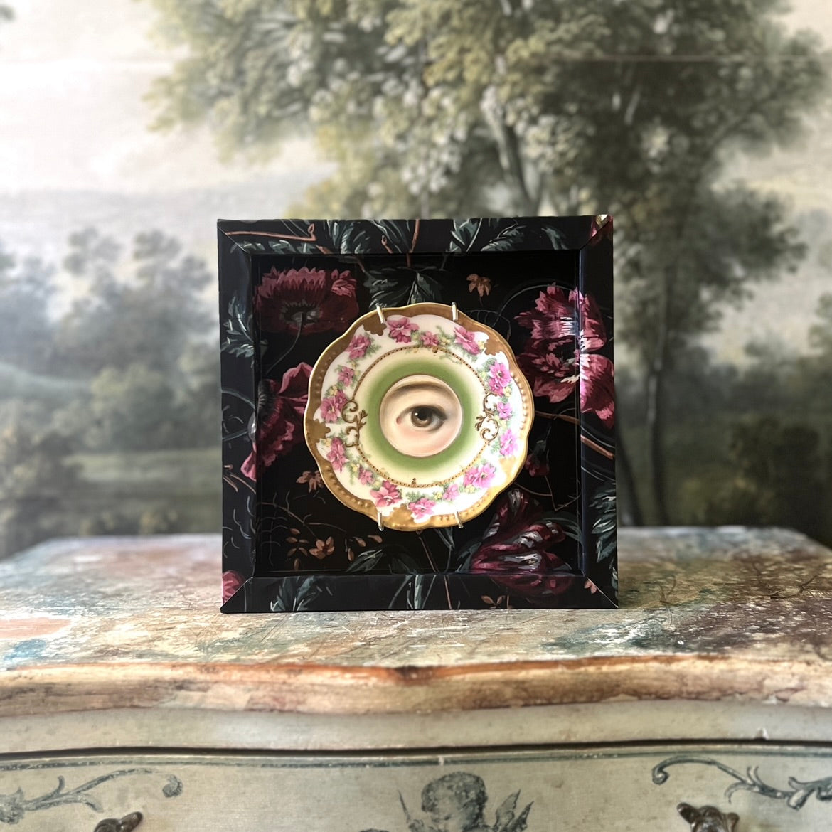 No. 2649 Lover's Eye Painting on a French Limoges Pink & Gold Plate