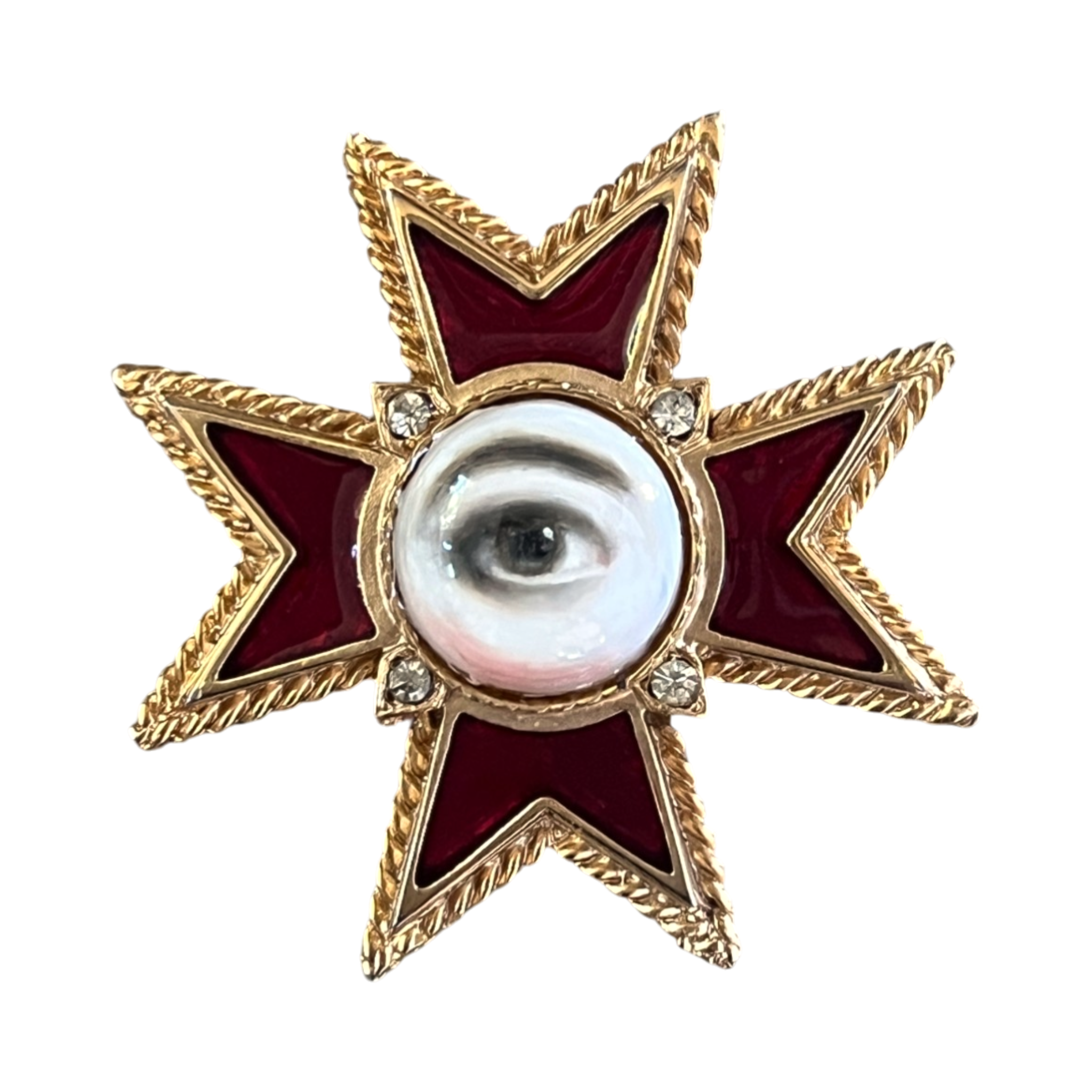 No. 3229 Lover's Eye Red Maltese Cross Brooch