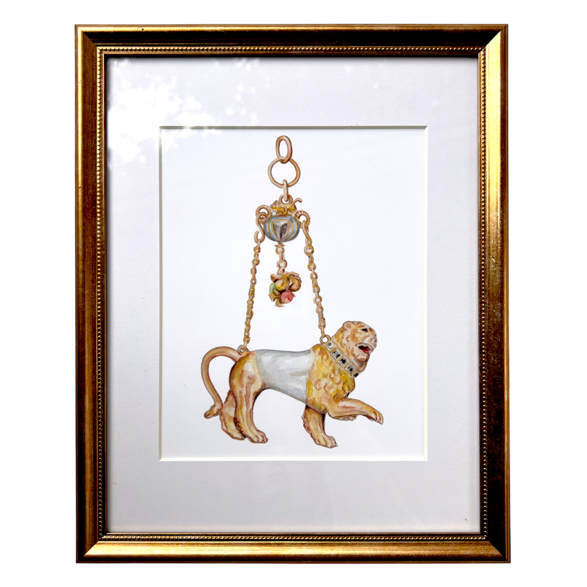 No. 1 Framed Baroque Pearl Jewelry Watercolor Archival Print: Lion