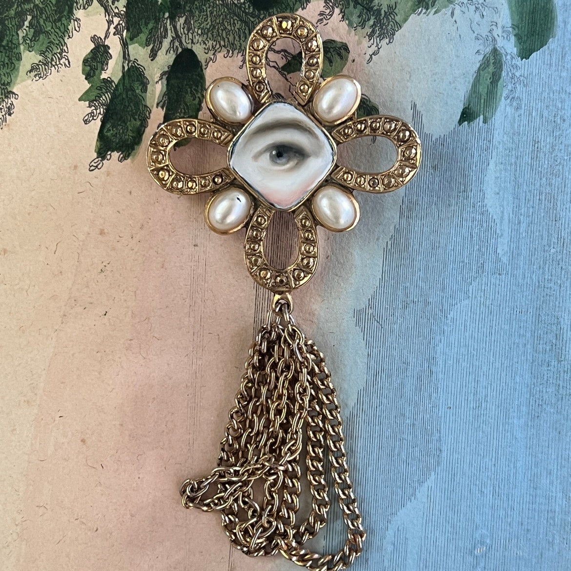 No. 3225 Lover's Eye Pearl Maltese Cross Brooch