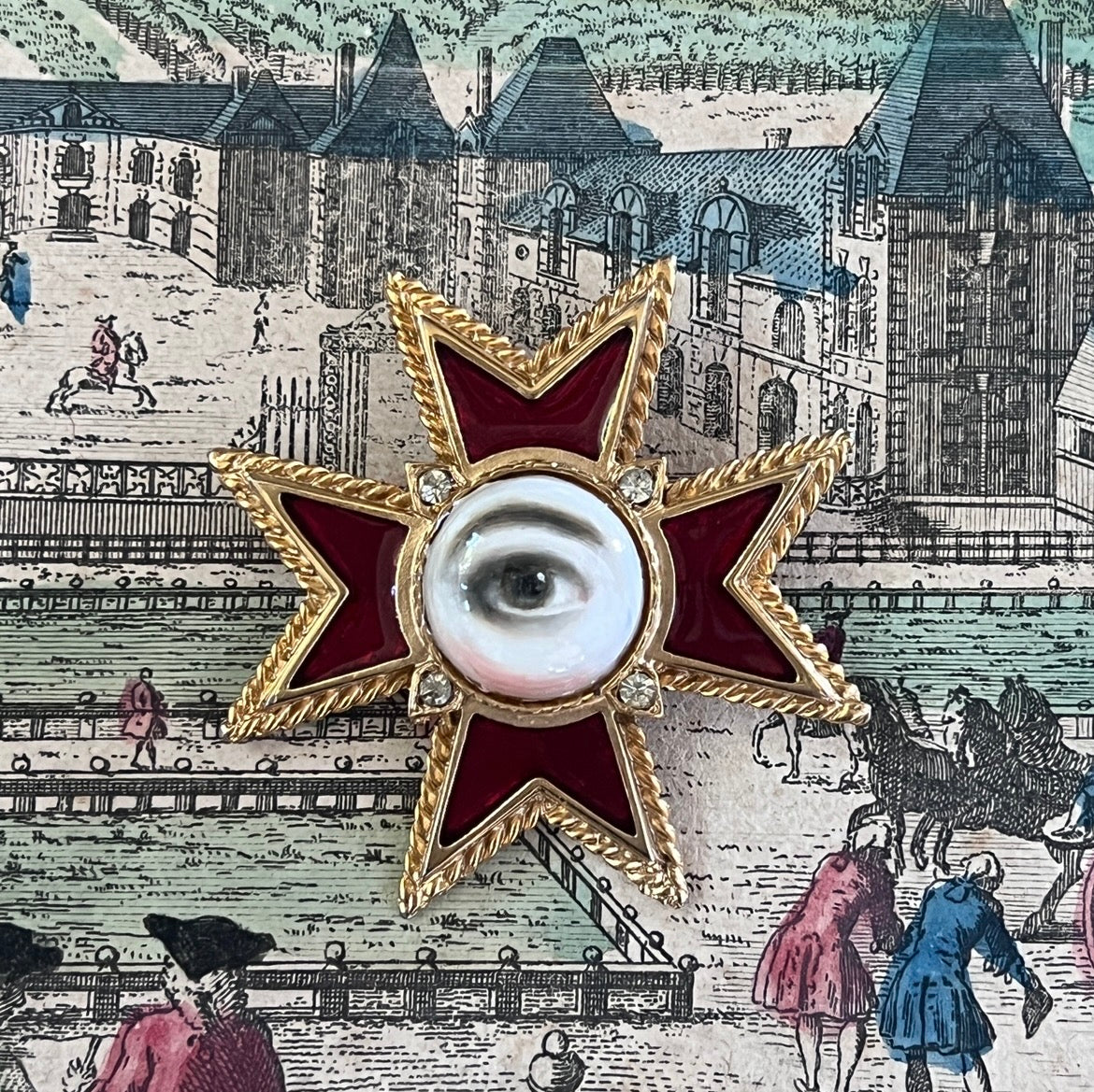 No. 3229 Lover's Eye Red Maltese Cross Brooch