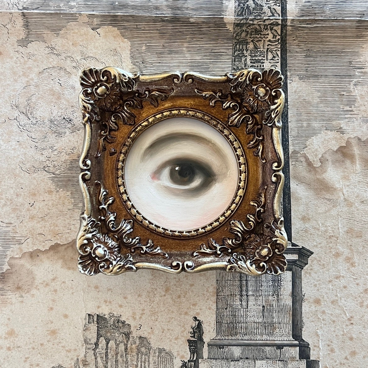No. 3248 Lover's Eye Painting in an Ornate Old Gold Frame
