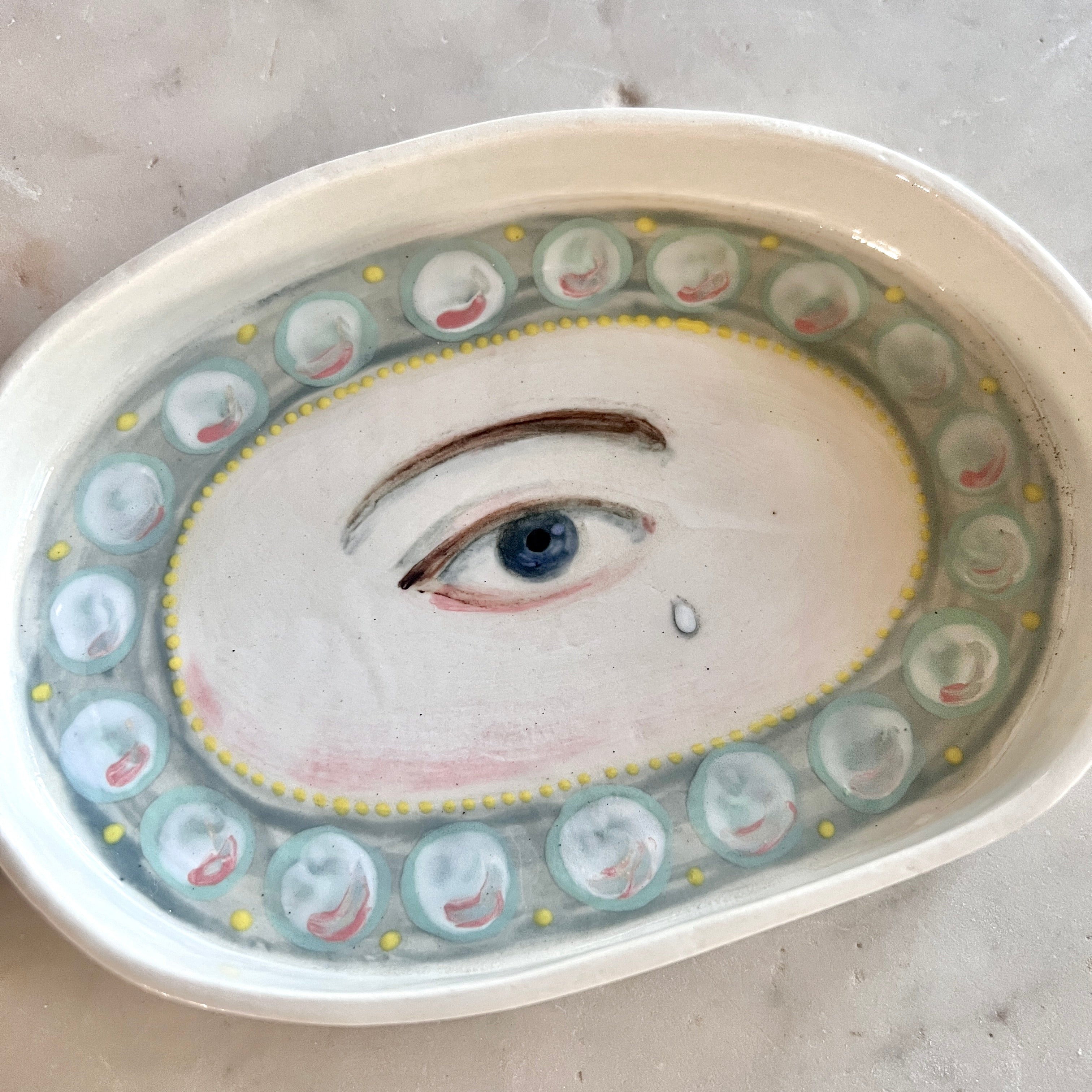 No. 73 Lover's Eye Jewelry Dish - Grey Pearls with Teardrop