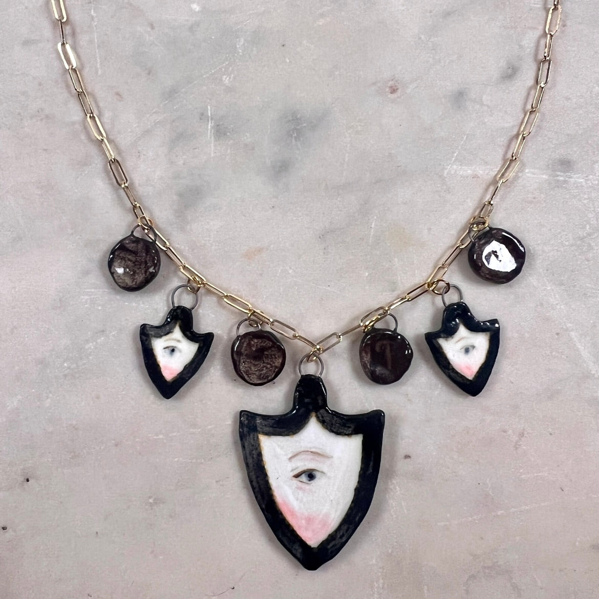 No. 143 Lover's Eye Shield Charm Necklace with 10k Gold Chain