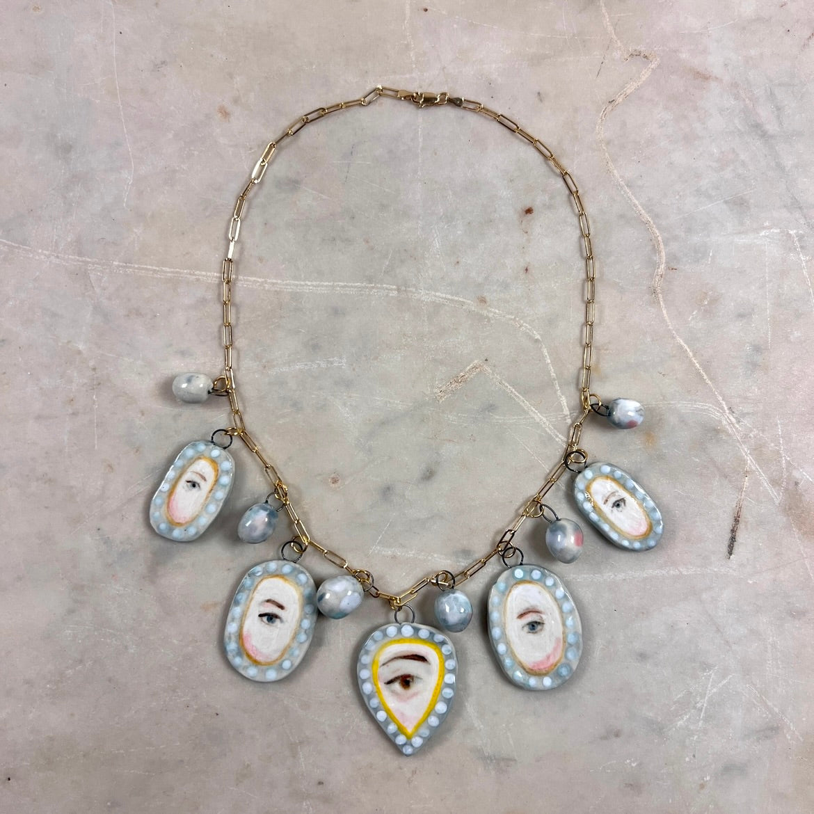 No. 82 Lover's Eye Pearl Charm Necklace with 10k Gold Chain