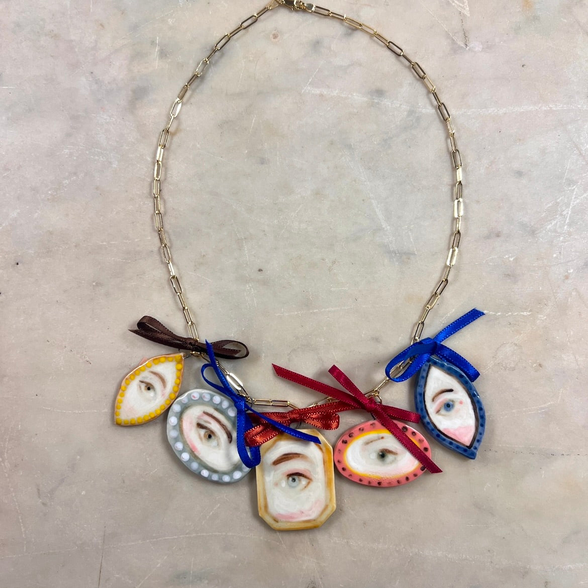 No. 144 Lover's Eye Beribboned Charm Necklace with 10k Gold Chain