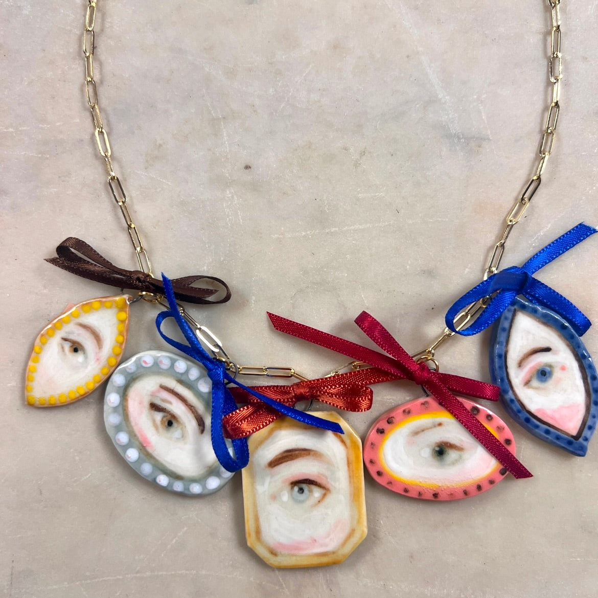 No. 144 Lover's Eye Beribboned Charm Necklace with 10k Gold Chain