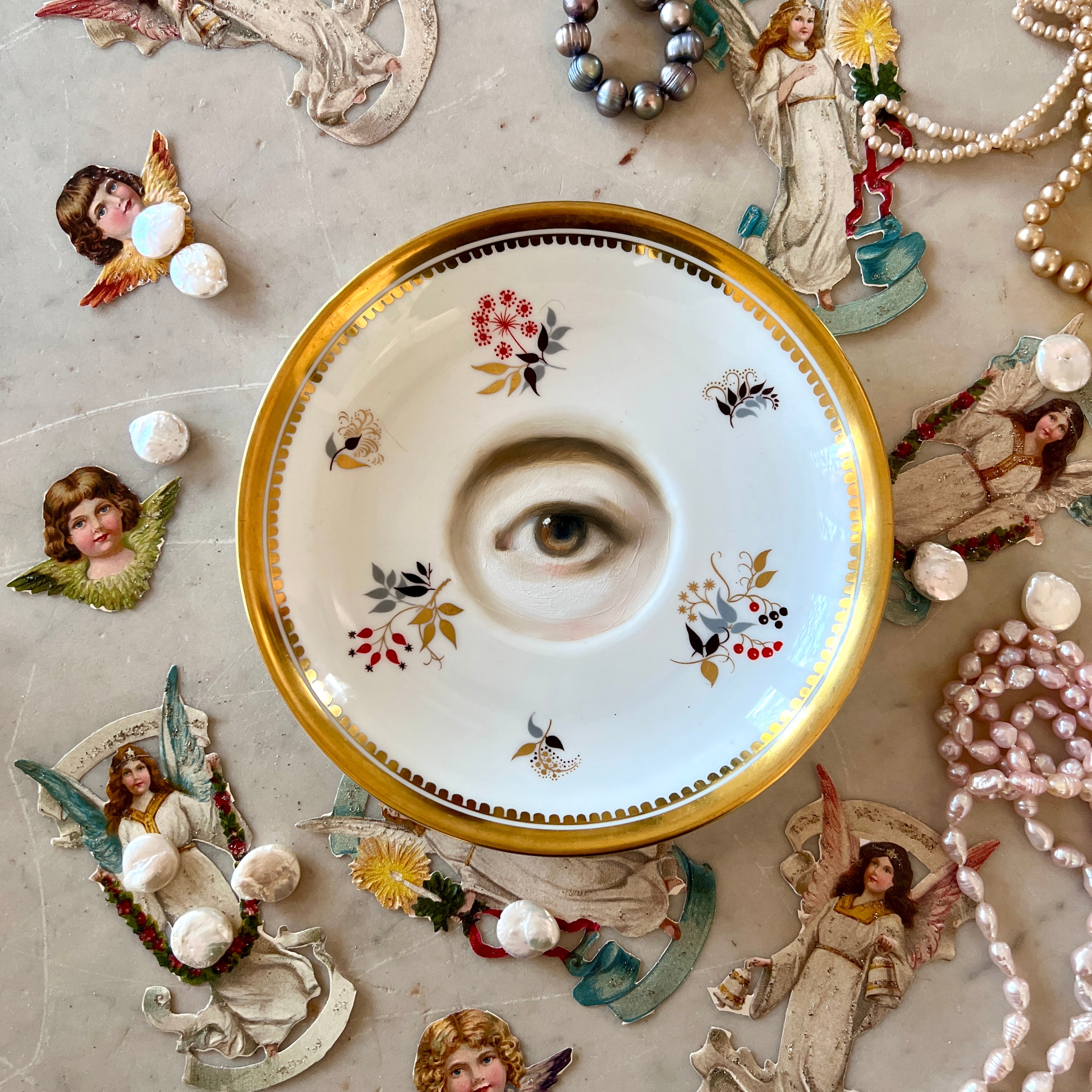 No. 3094 Lover's Eye Painting on an English Floral Sprig Plate