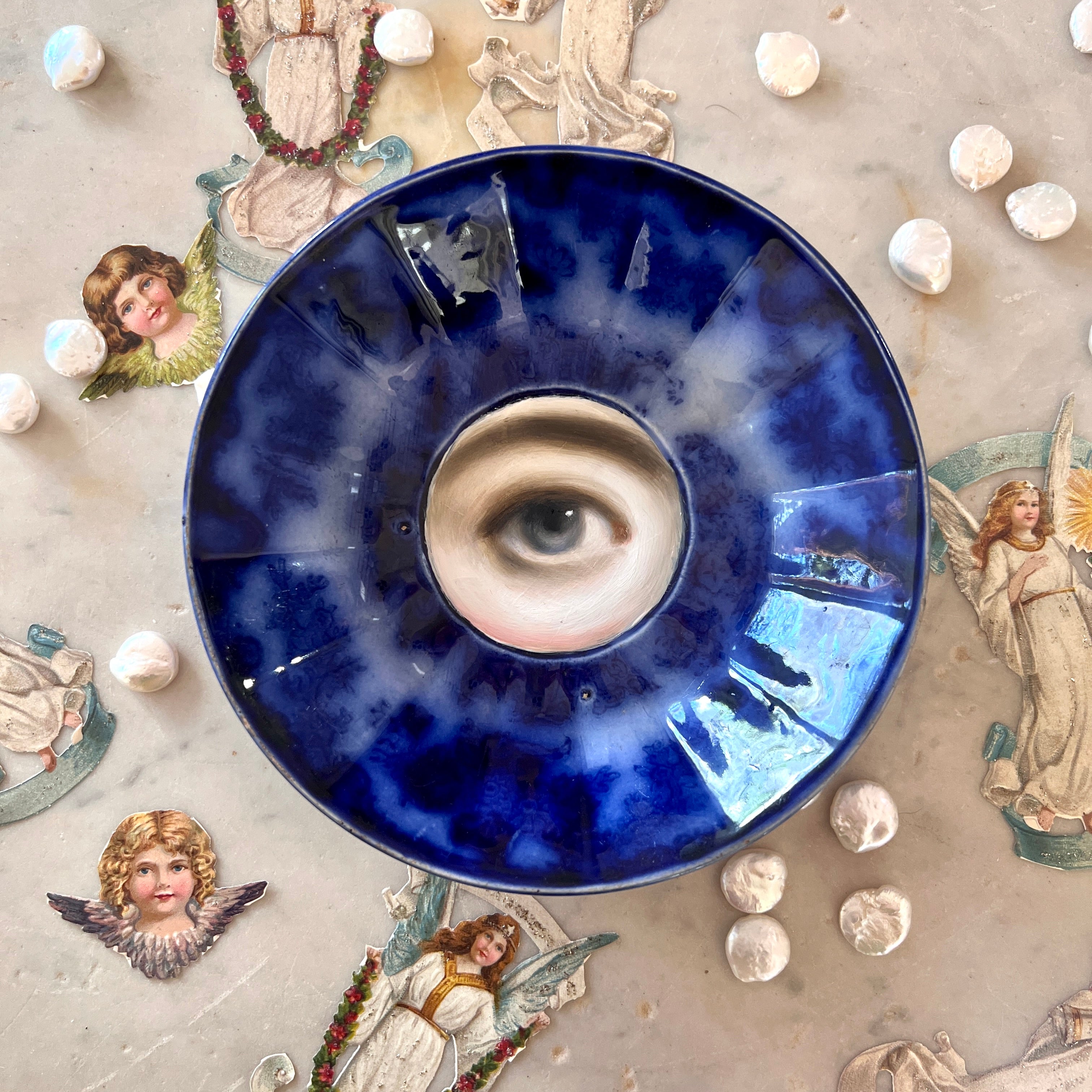 No. 3072 Lover's Eye Painting on an English Victorian Blue & White Plate