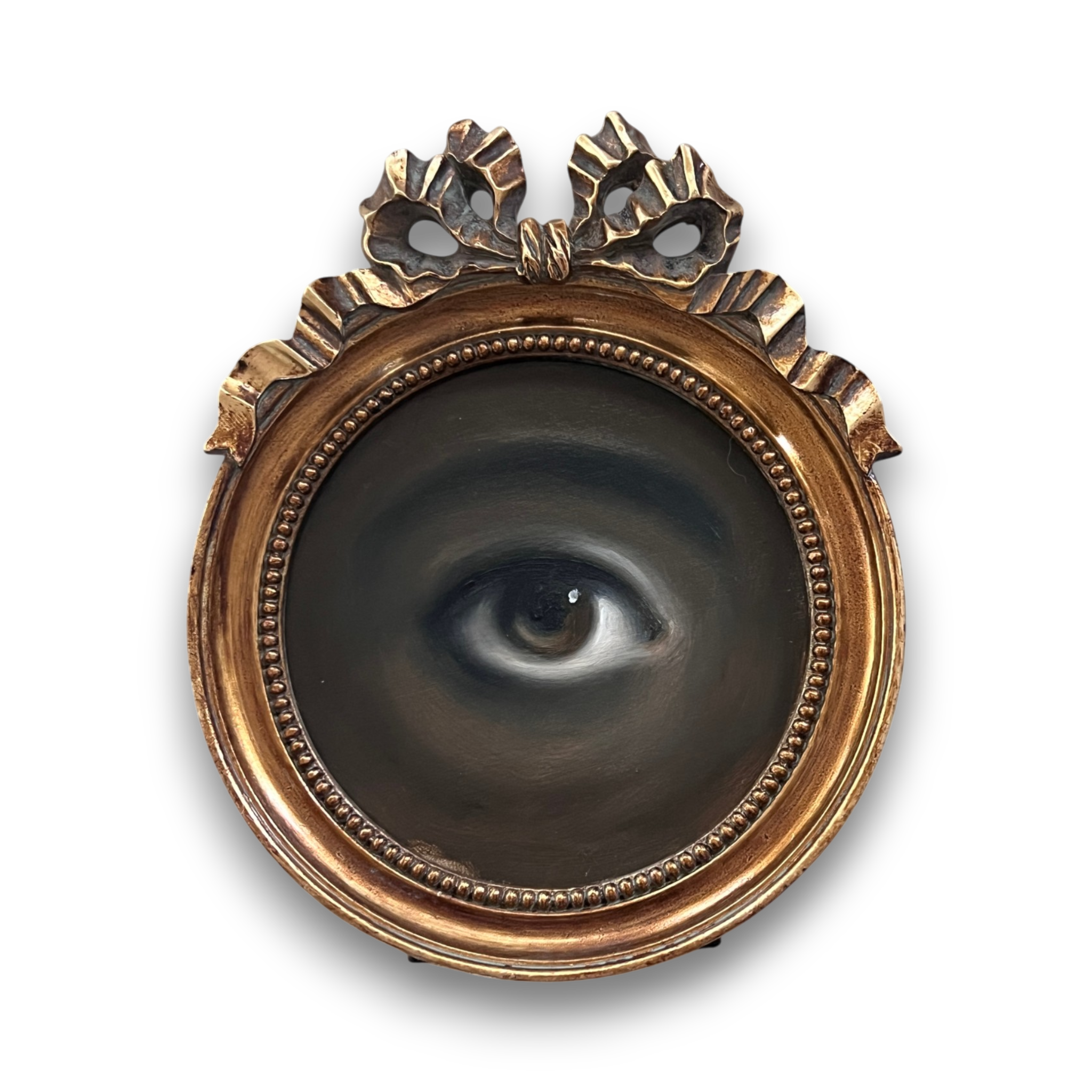 No. 3287 Lover's Eye Painting in a Gold Round Frame with Bow