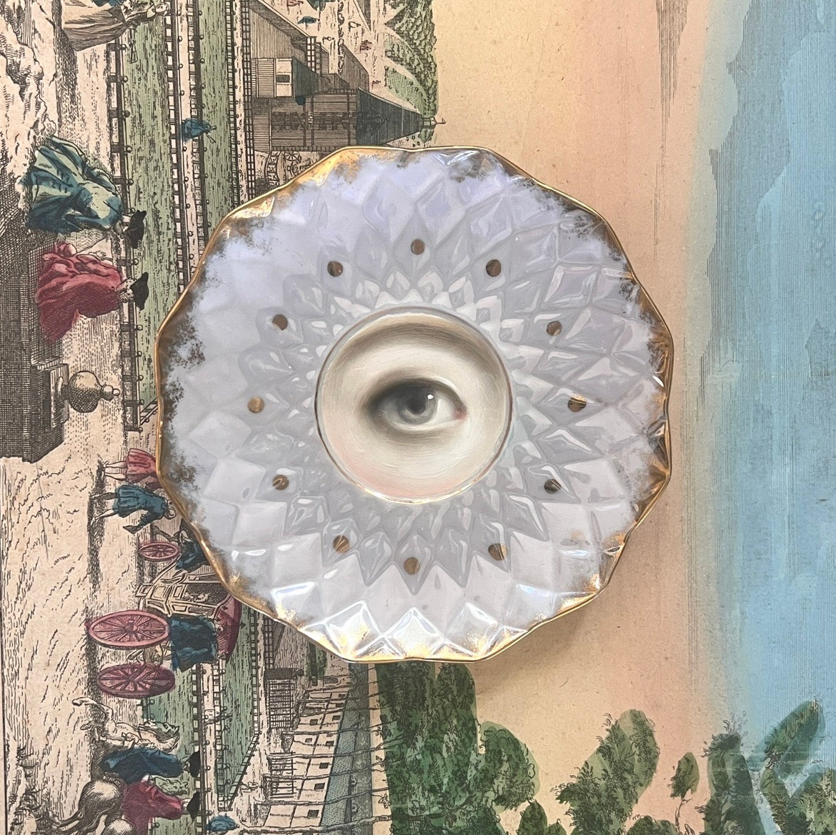 No. 3300 Lover's Eye Painting on a Diamond Luster Plate