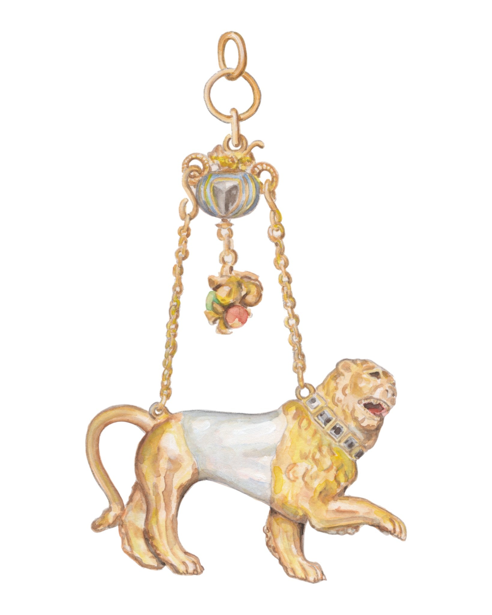 No. 1 Baroque Pearl Jewelry Watercolor Archival Print: Lion
