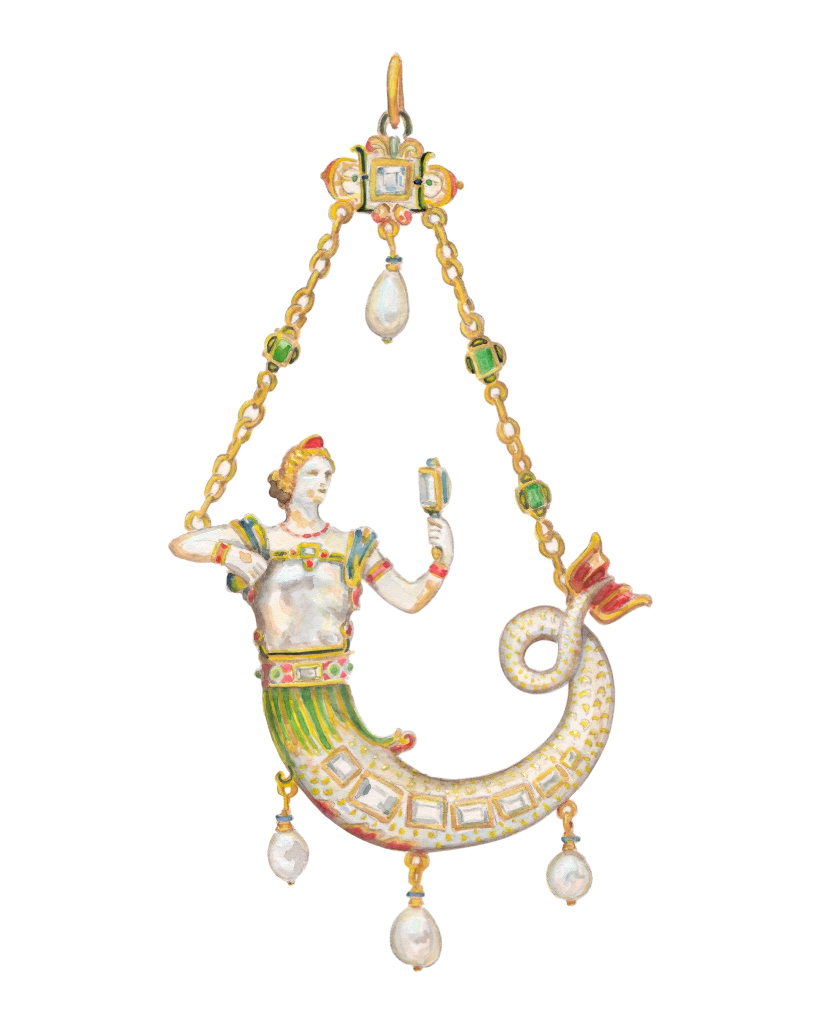 No. 2 Baroque Pearl Jewelry Watercolor Archival Print: Mermaid