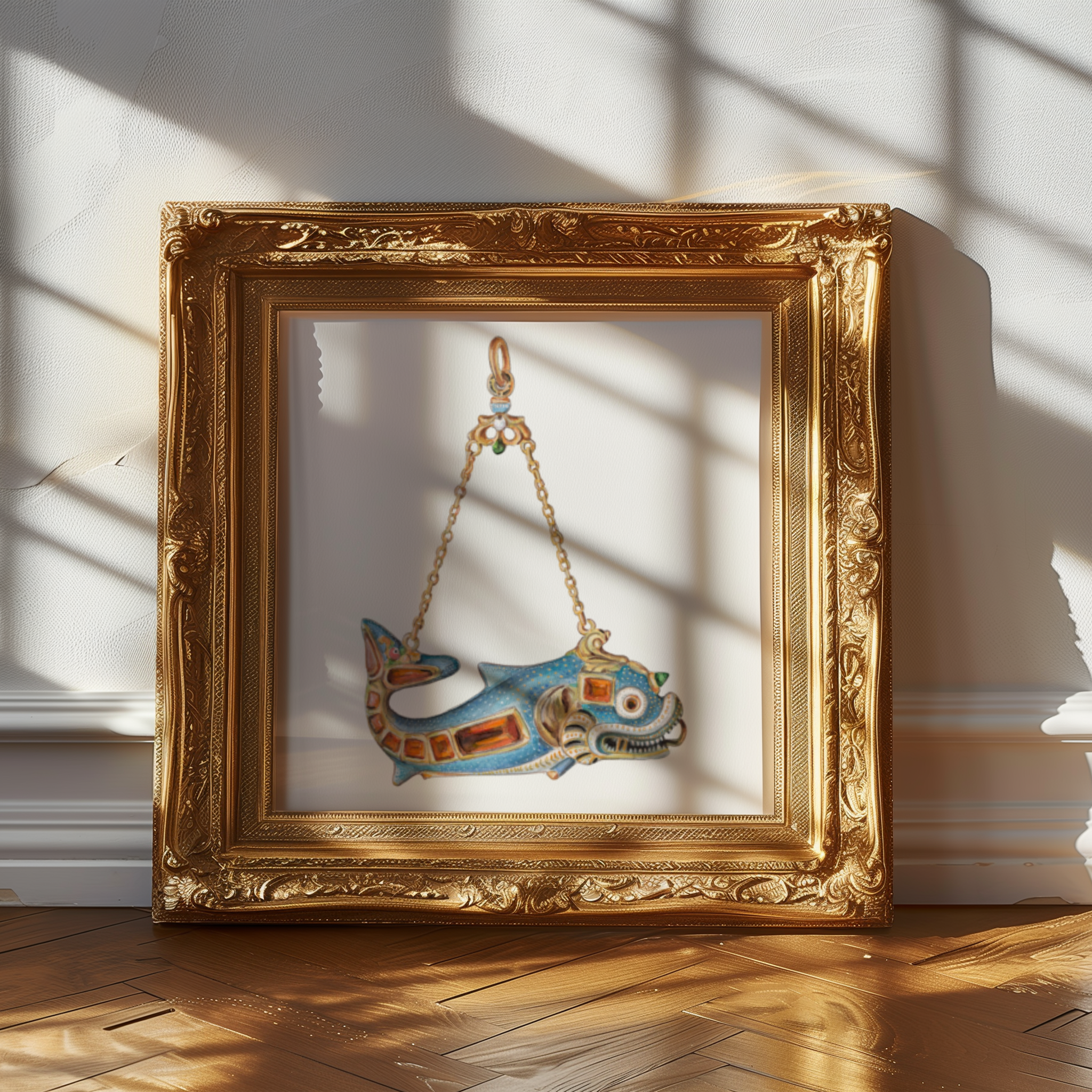 No. 4 Baroque Pearl Jewelry Watercolor Archival Print: Dragon Dolphin