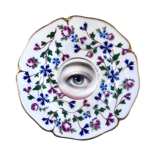 New! - Lover's Eye Painting on a French Limoges Plate with Cornflowers and Roses