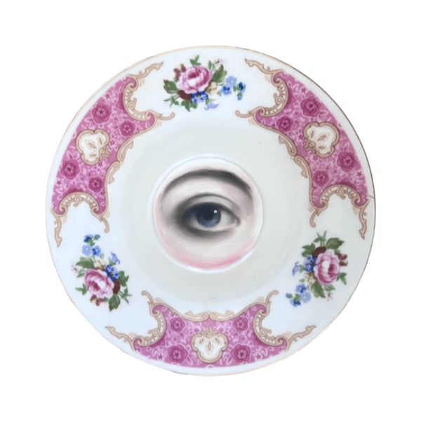 New! - Lover's Eye Painting on a Pink Floral Plate
