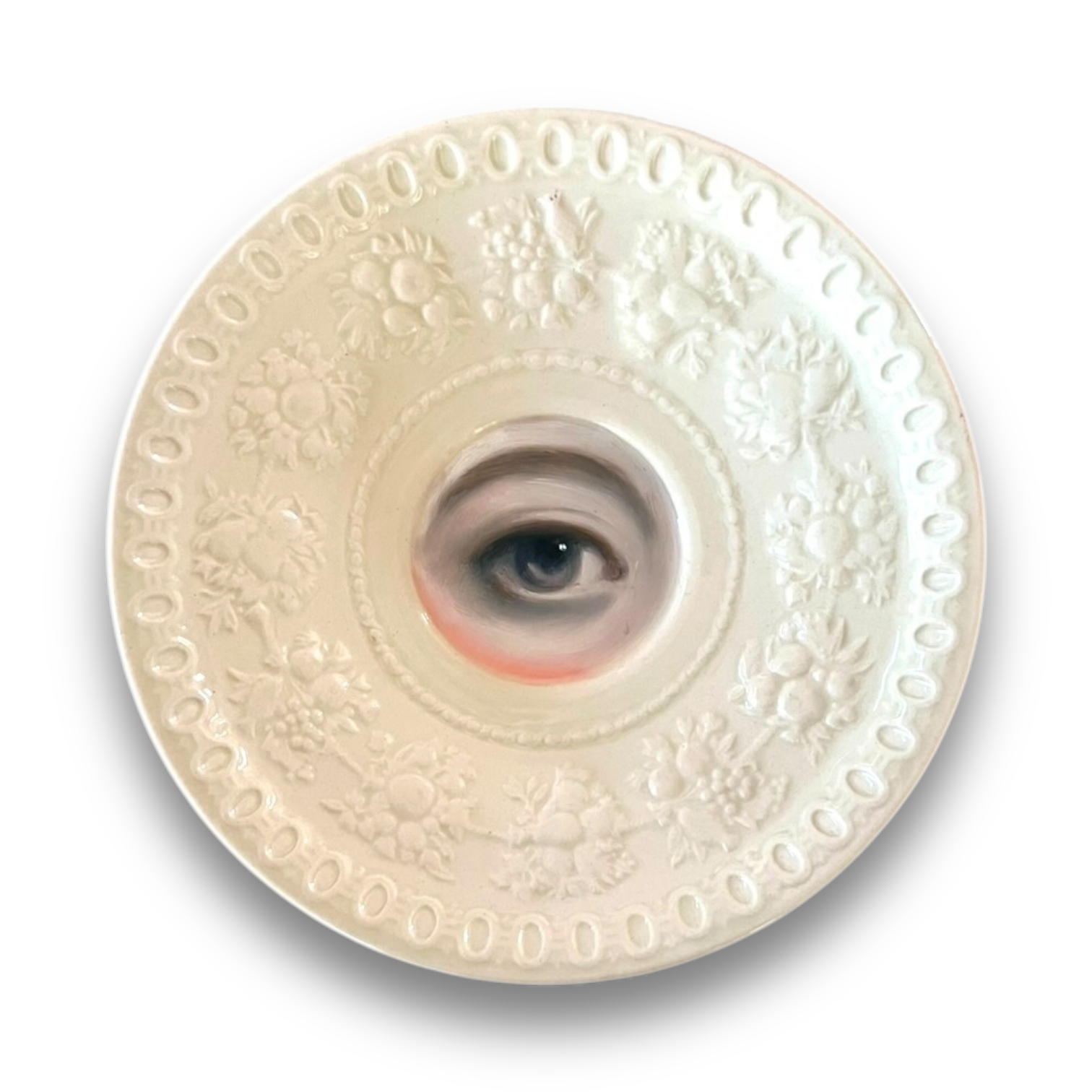 No. 2870 Lover's Eye Painting on a Wedgwood "Wellesley" White Plate