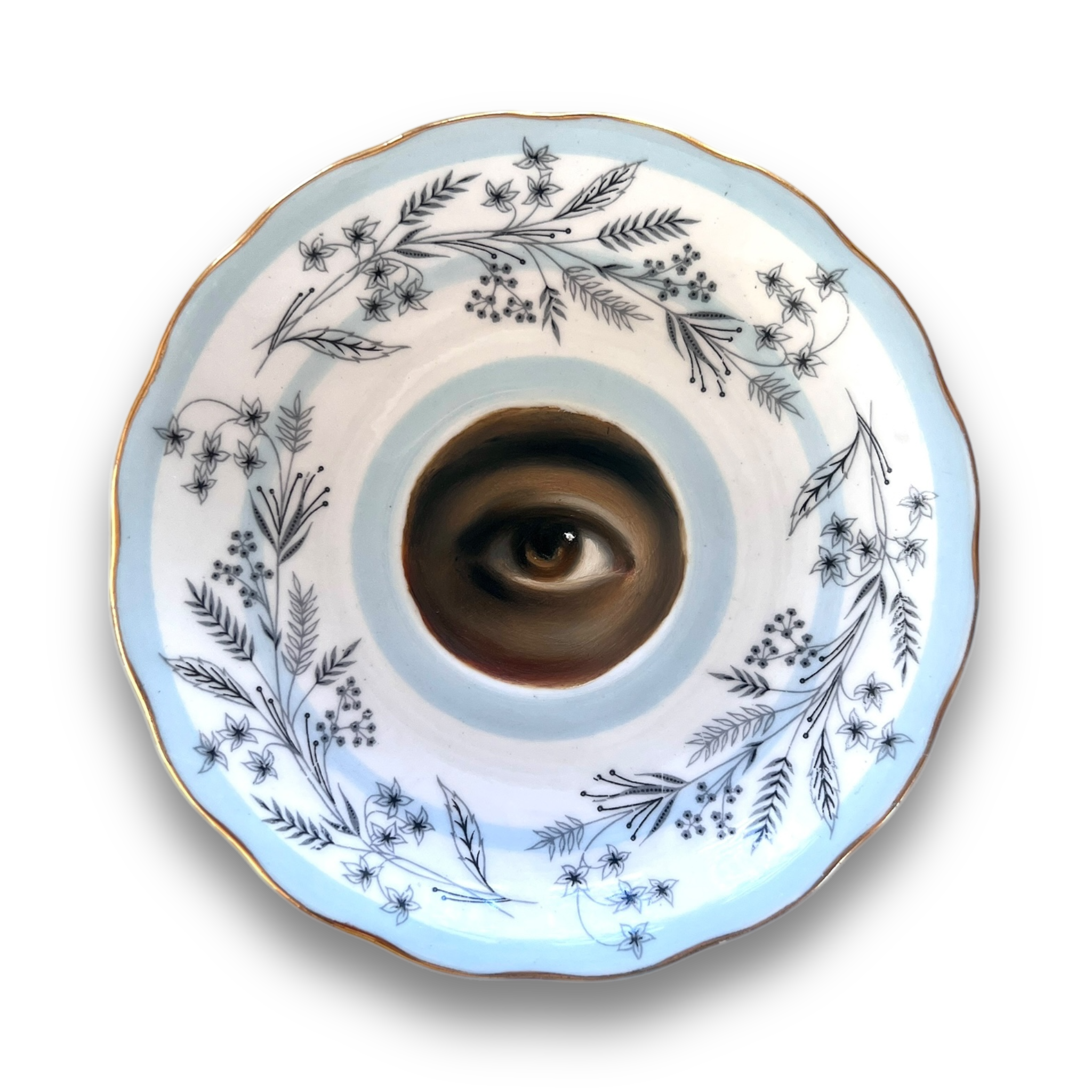 No. 2958 Lover's Eye Painting on an English Blue and White Botanical Plate