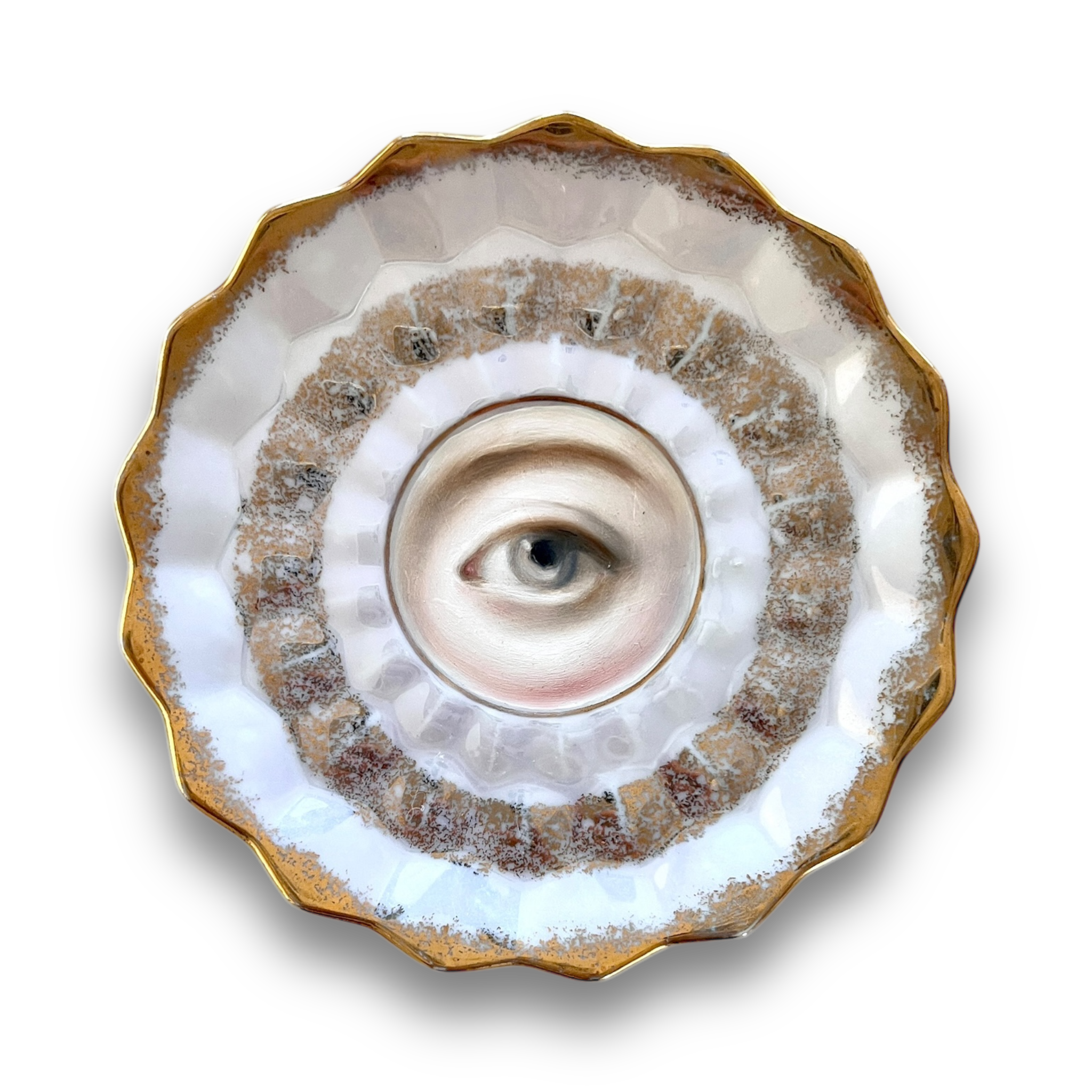 No. 2948 Lover's Eye Painting on a Faceted Pearl Luster Plate