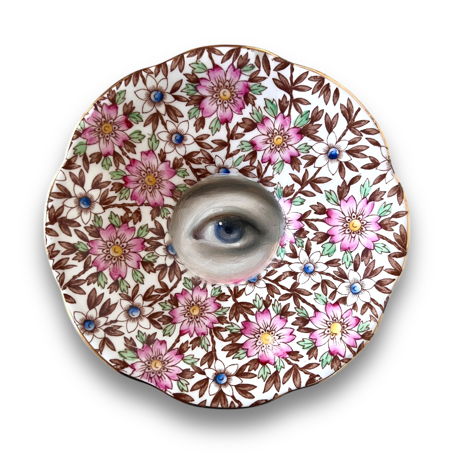 No. 2963 Lover's Eye Painting on a Pink Botanical Plate