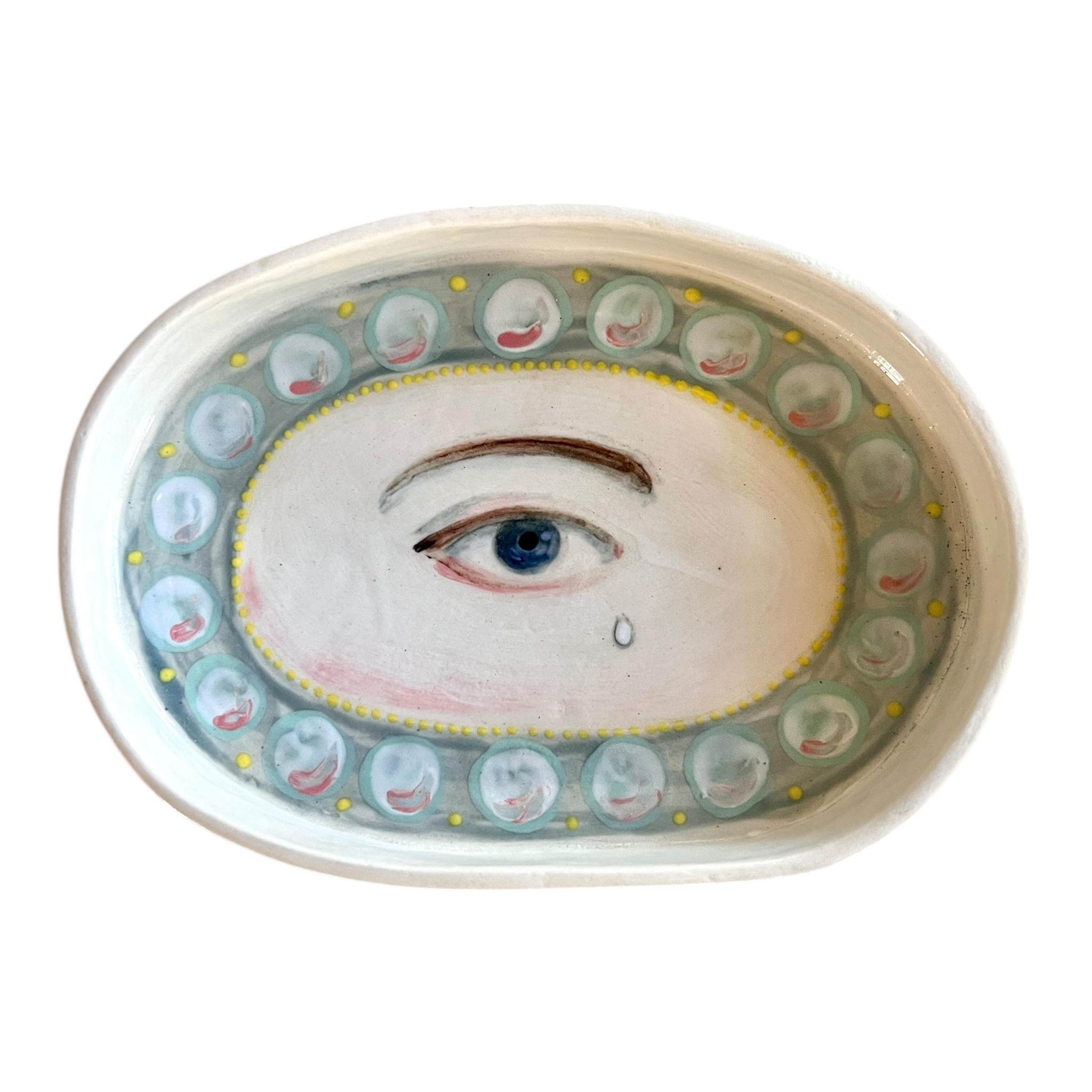 No. 73 Lover's Eye Jewelry Dish - Grey Pearls with Teardrop