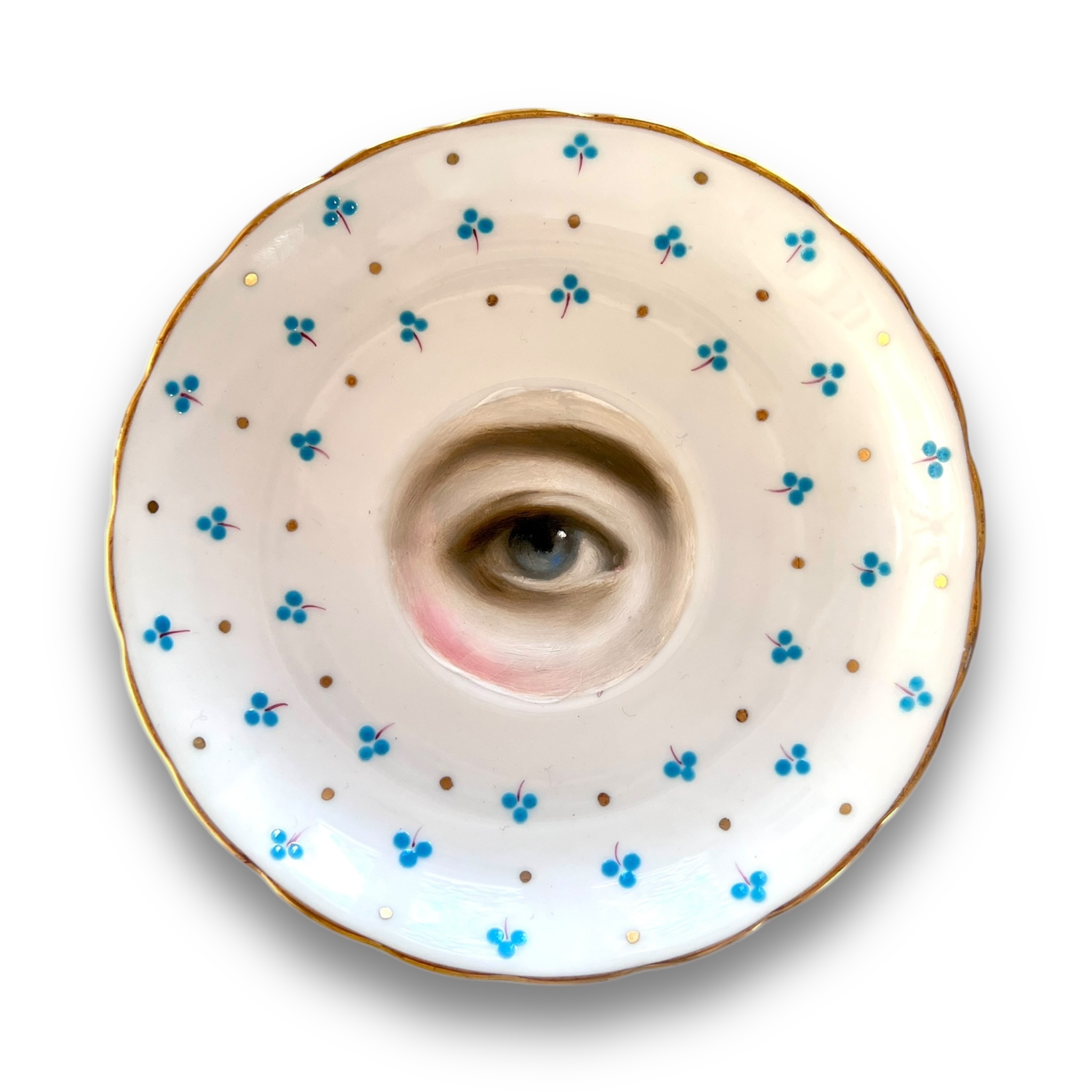 No. 2955 Lover's Eye Painting on an English Plate with Blue Floral Dotted Sprigs