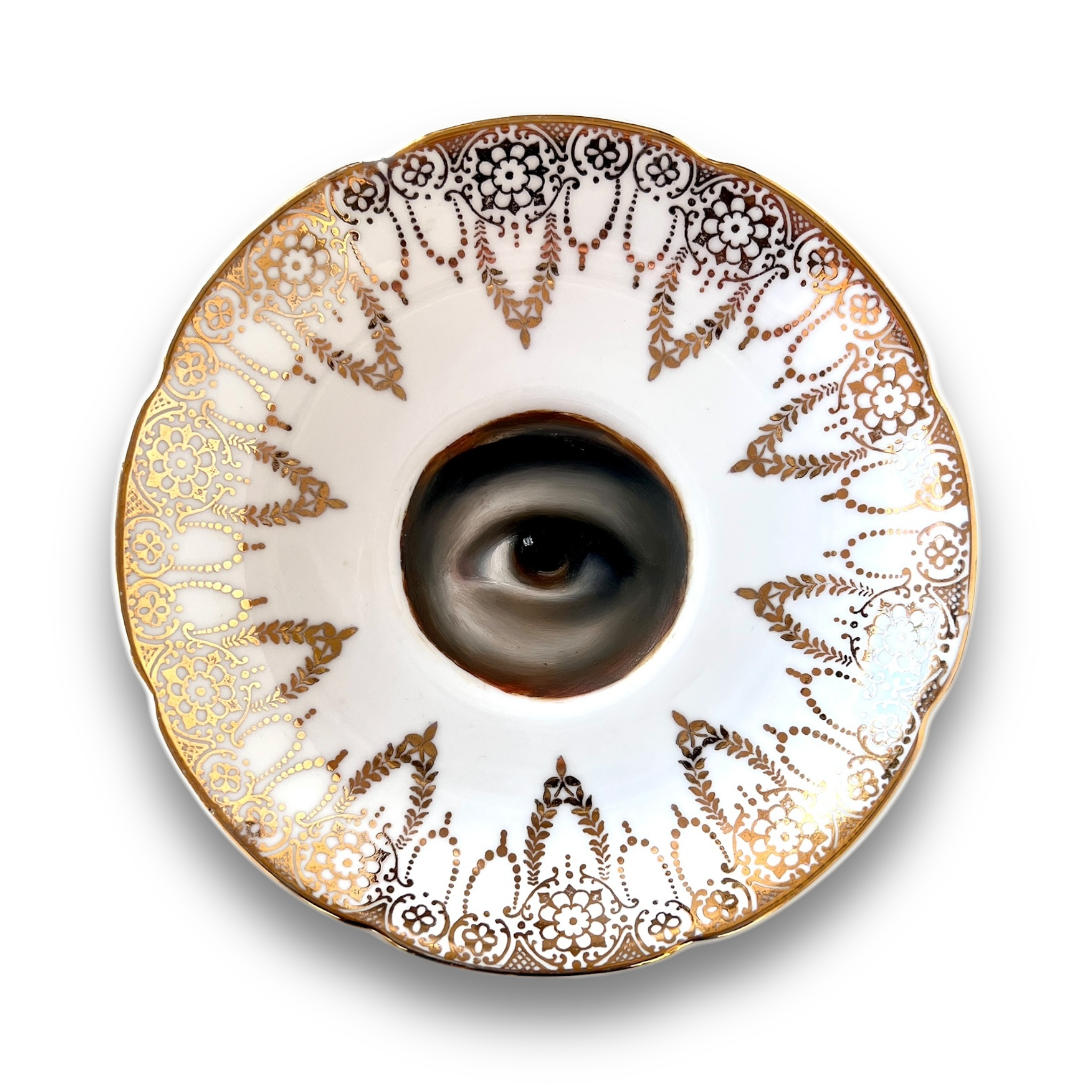 No. 3041 Lover's Eye Painting on an English Gold Gilt Plate