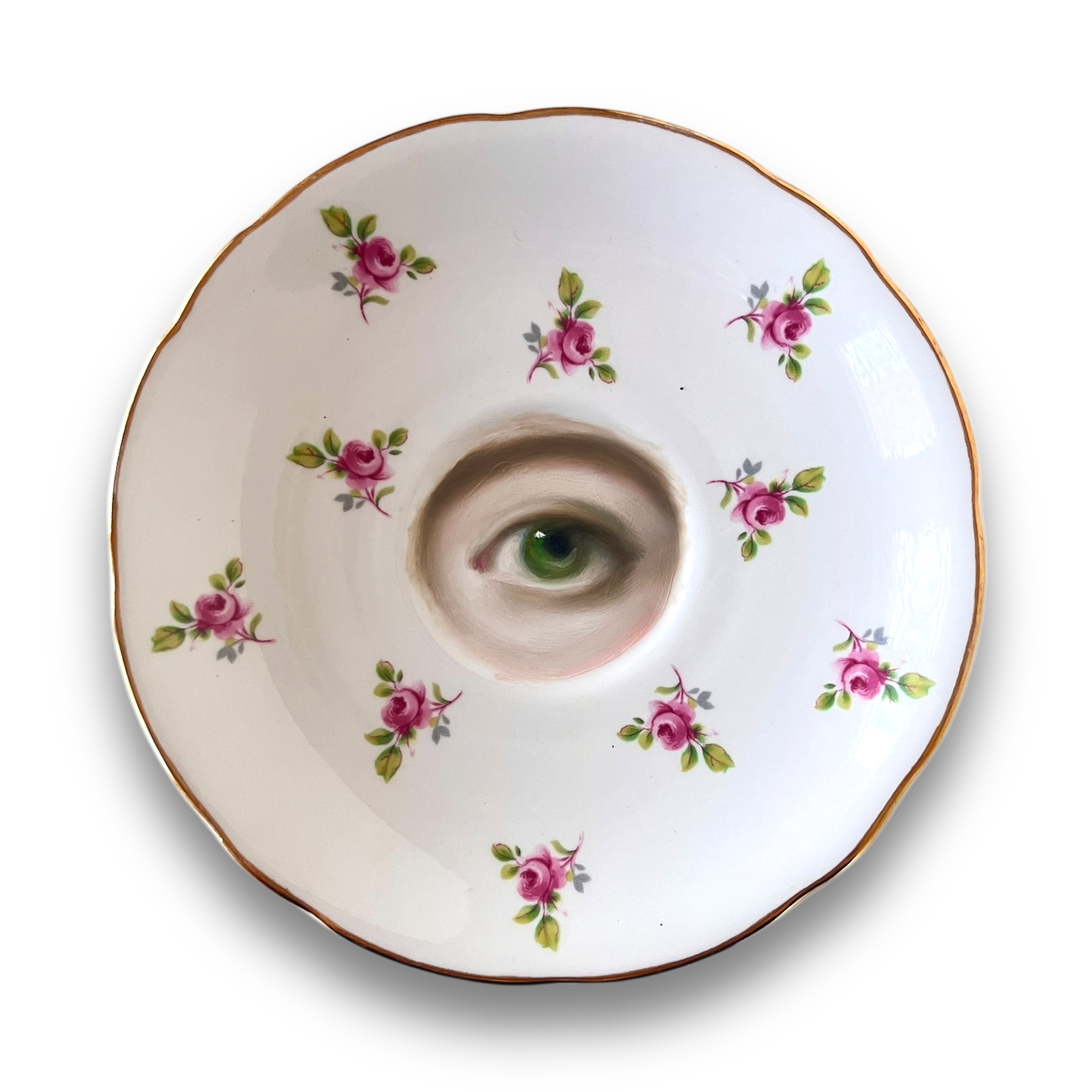 No. 2961 Lover's Eye Painting on an English Plate with Pink Rose Sprigs