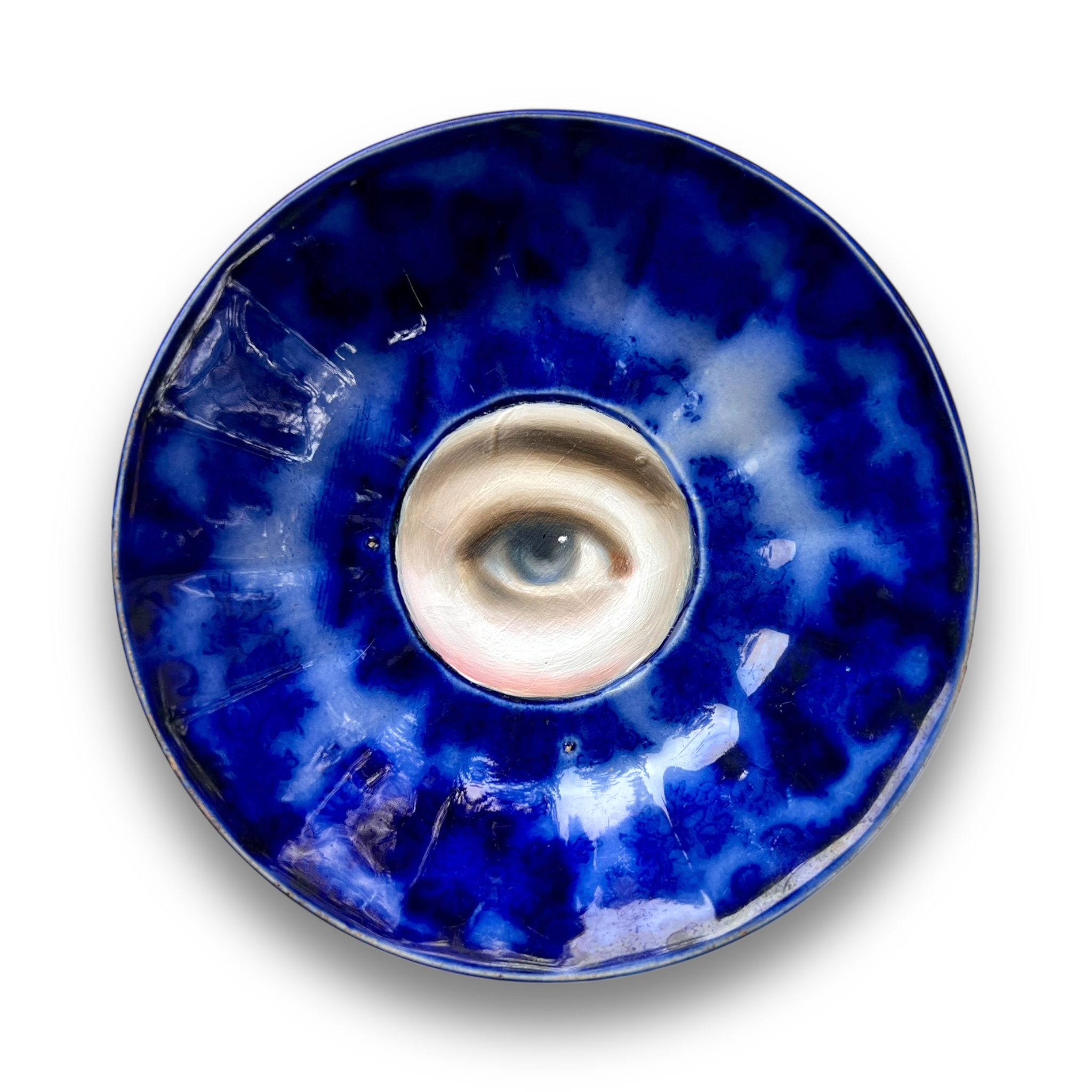 No. 3072 Lover's Eye Painting on an English Victorian Blue & White Plate