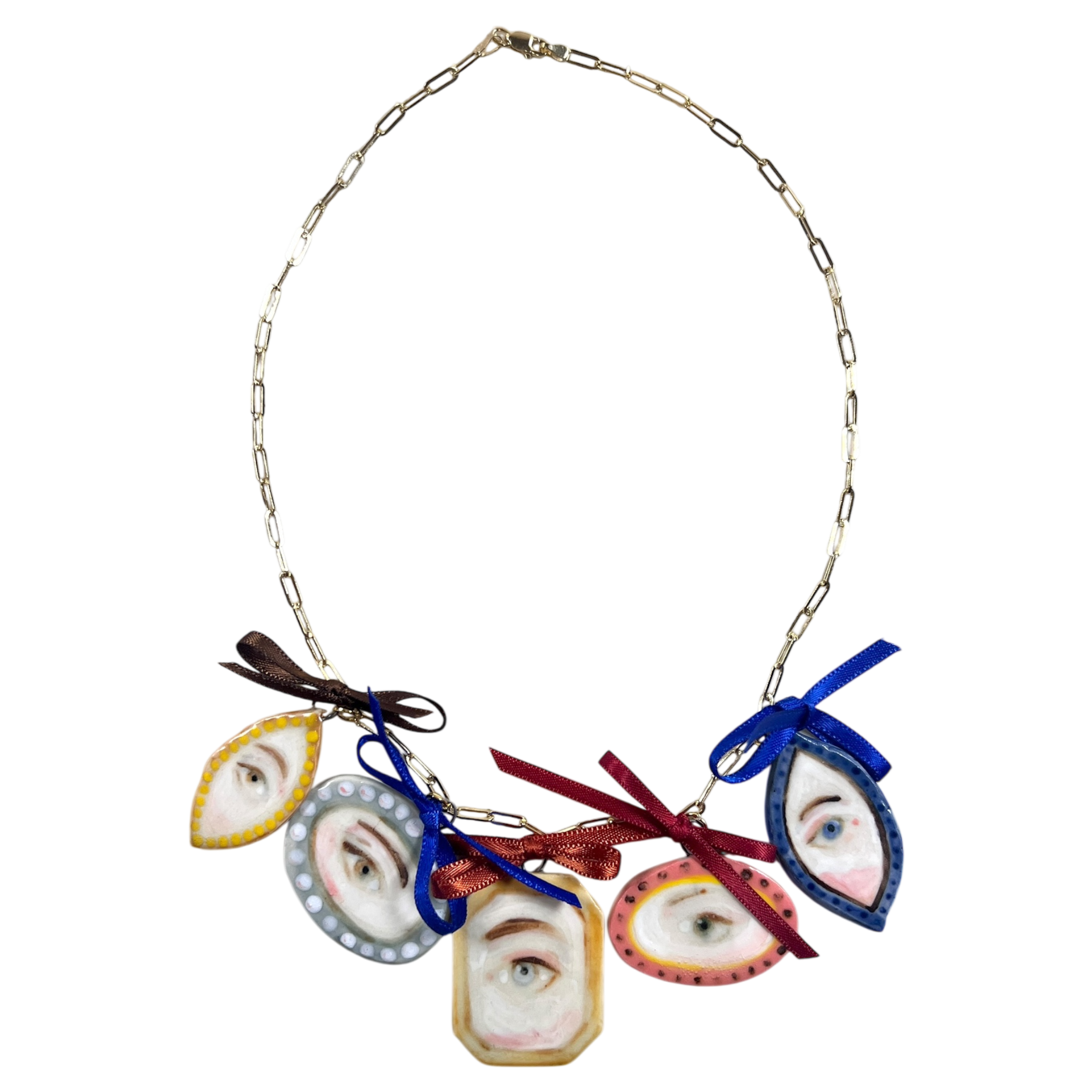 No. 144 Lover's Eye Beribboned Charm Necklace with 10k Gold Chain