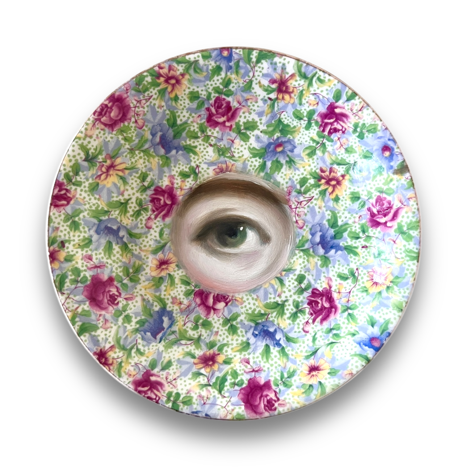 No. 2960 Lover's Eye Painting on an English Chintz Botanical Plate