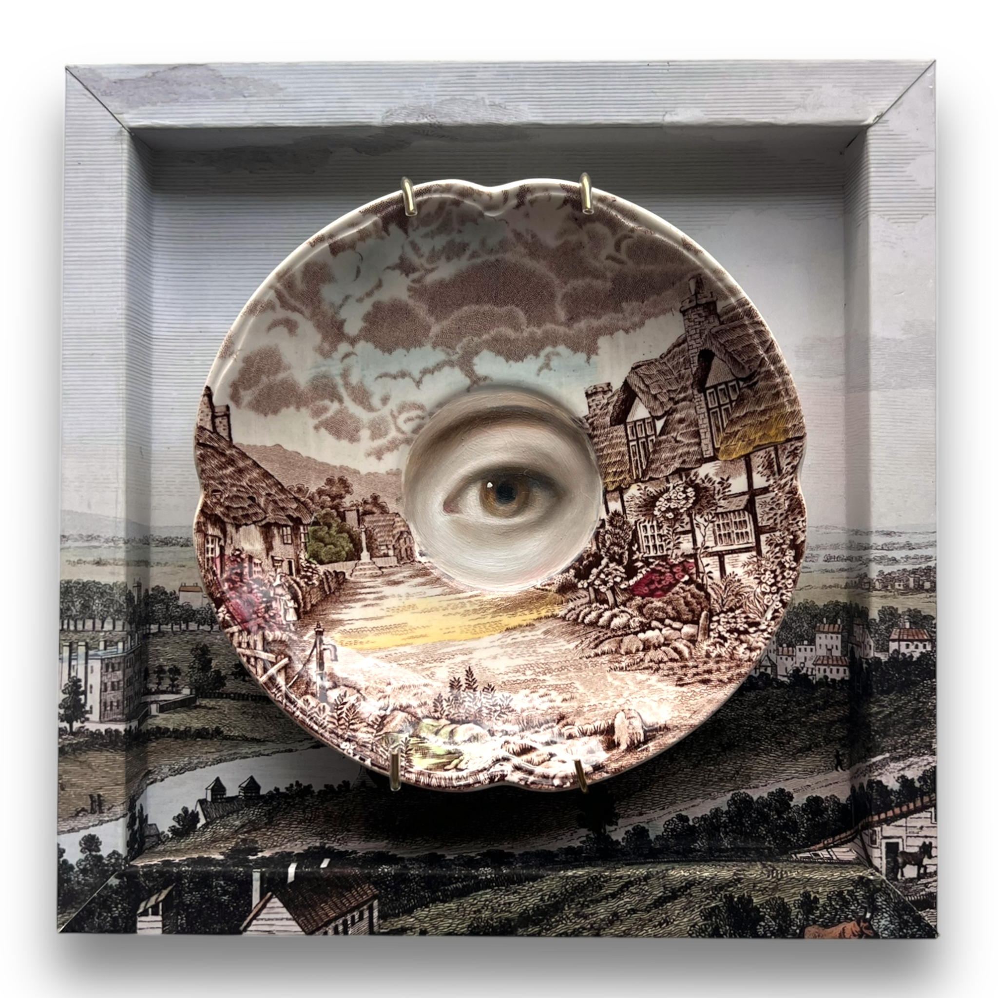 **Reserved for KMD** No. 2889 Lover's Eye Painting on an English Sepia Transferware Landscape Plate