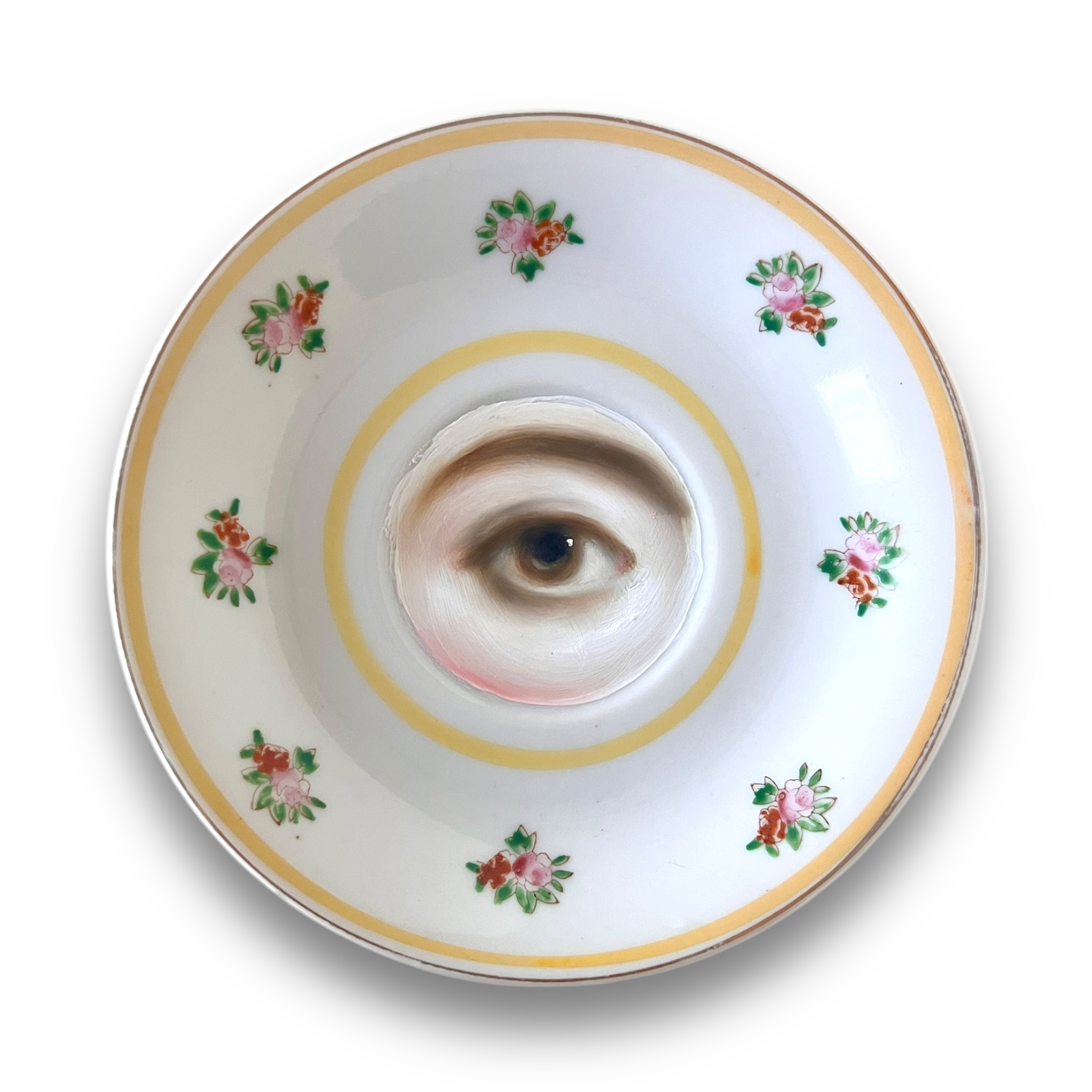 No. 2967 Lover's Eye Painting on a Yellow Floral Plate