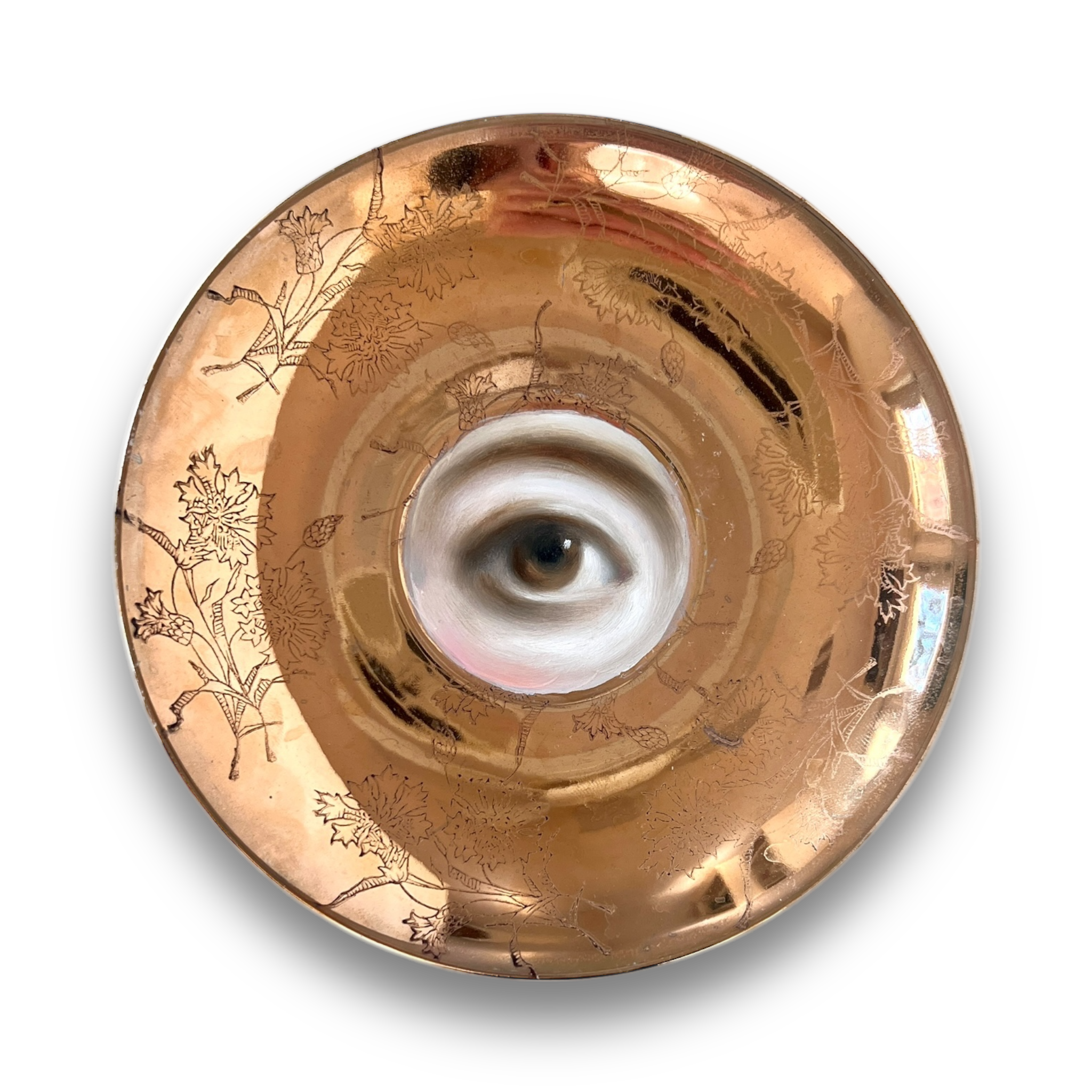 No. 3028 Lover's Eye Painting on a Botanical Gold Luster Plate