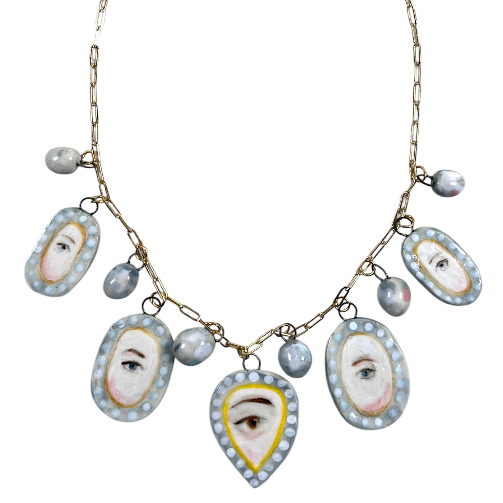 No. 82 Lover's Eye Pearl Charm Necklace with 10k Gold Chain