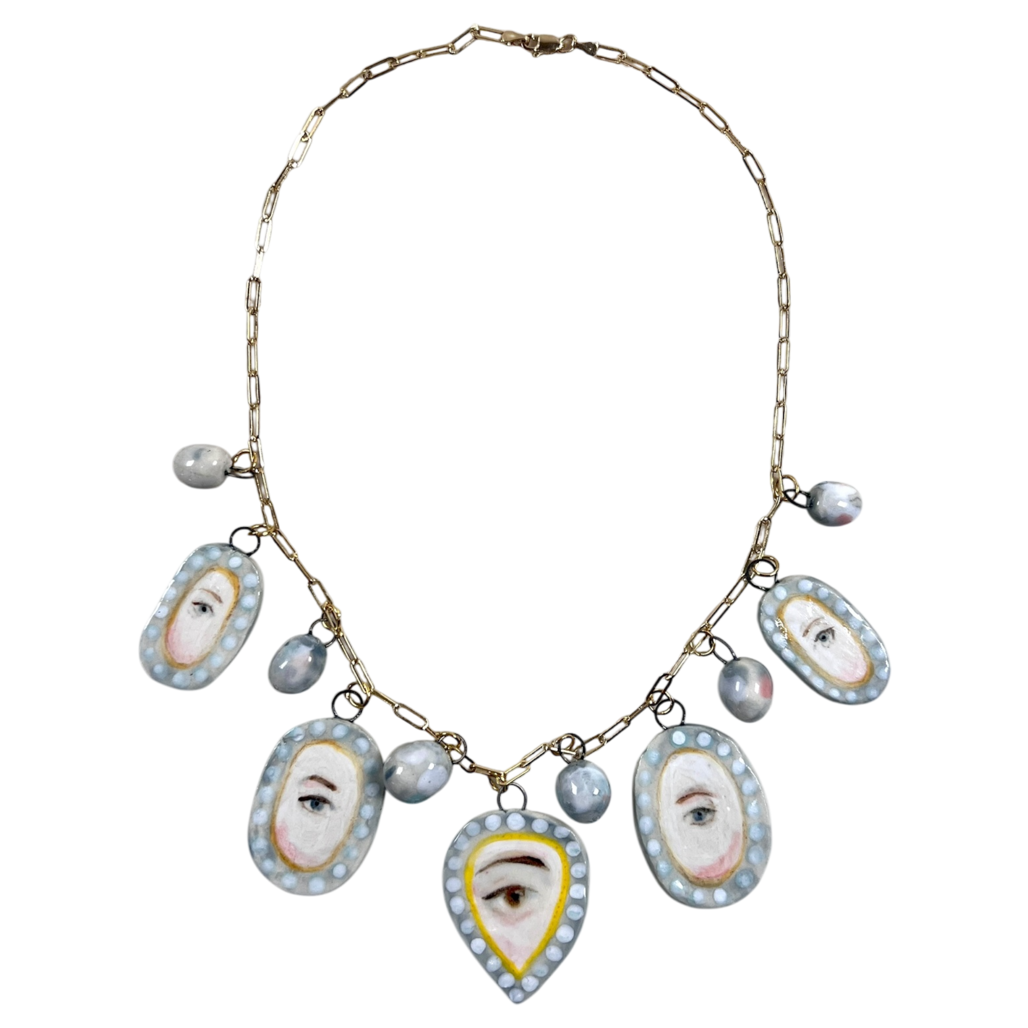 No. 82 Lover's Eye Pearl Charm Necklace with 10k Gold Chain