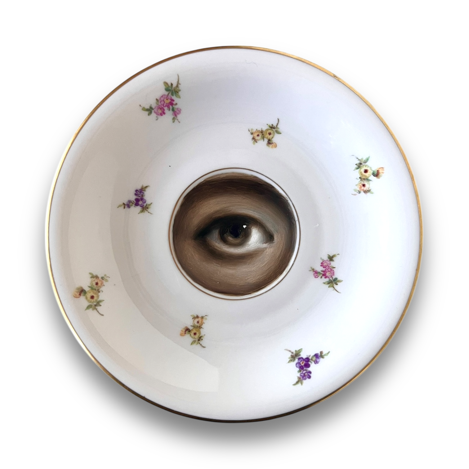 No. 2970 Lover's Eye Painting on a Botanical Plate with a Gold Border