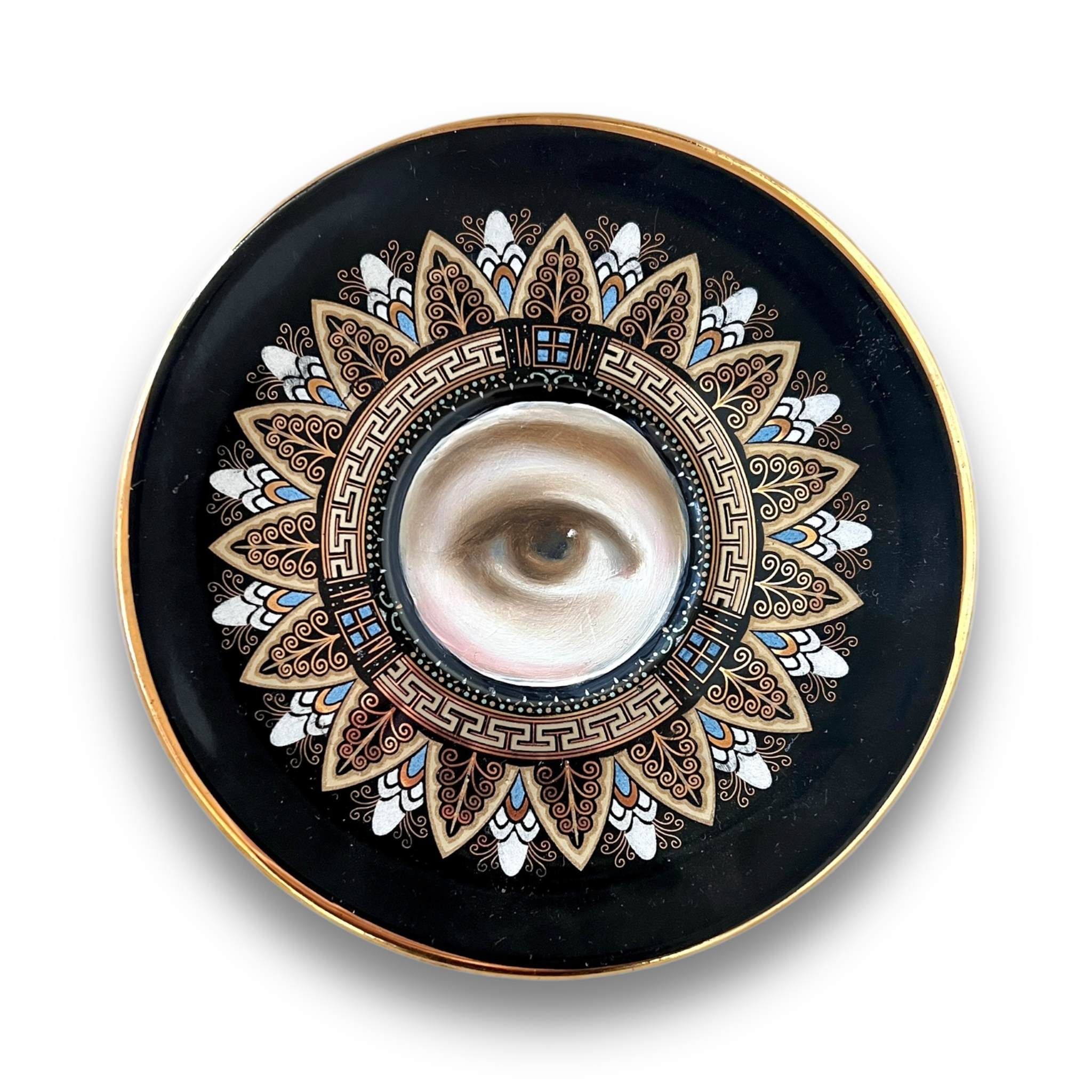 No. 3043 Lover's Eye Painting on a Greek Black & Gold Plate