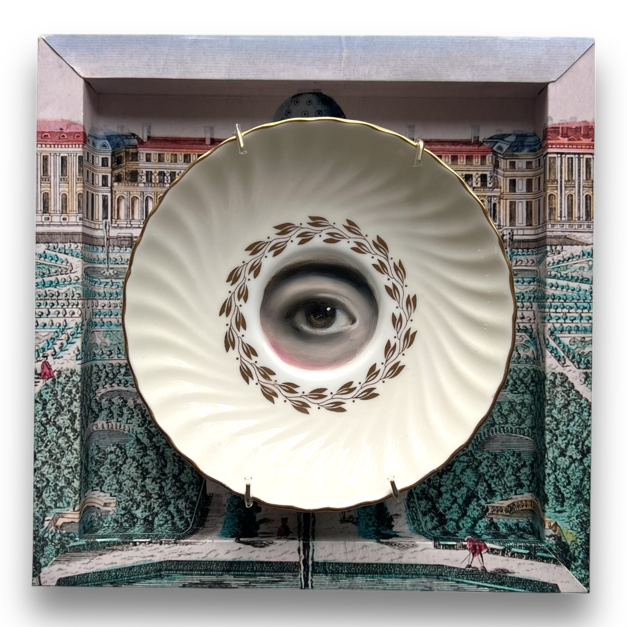 **Reserved for KMD** No. 2895 Lover's Eye Painting on an English Mintons Gilt Foliate Wreath Plate