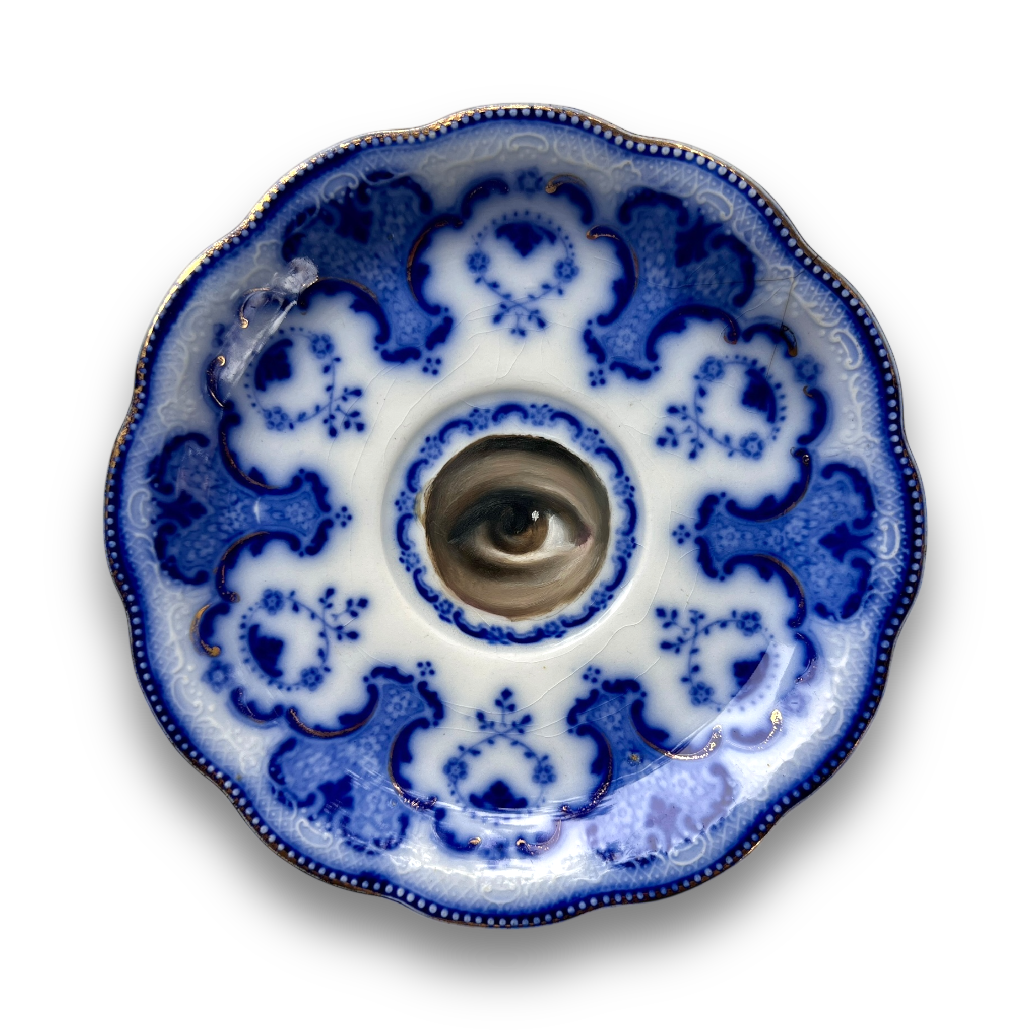 No. 3064 Lover's Eye Painting on an English Victorian Blue & White Plate