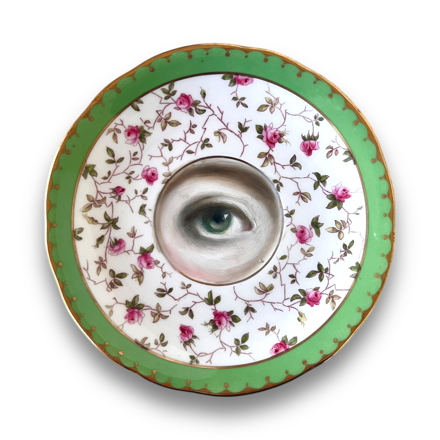 No. 2972 Lover's Eye Painting on an English Coalport Pink Roses Plate