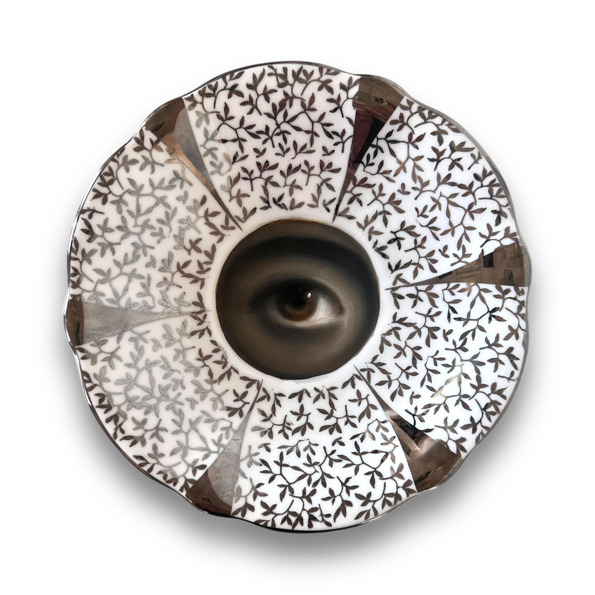 No. 3040 Lover's Eye Painting on a Silver Gilt Foliate Plate