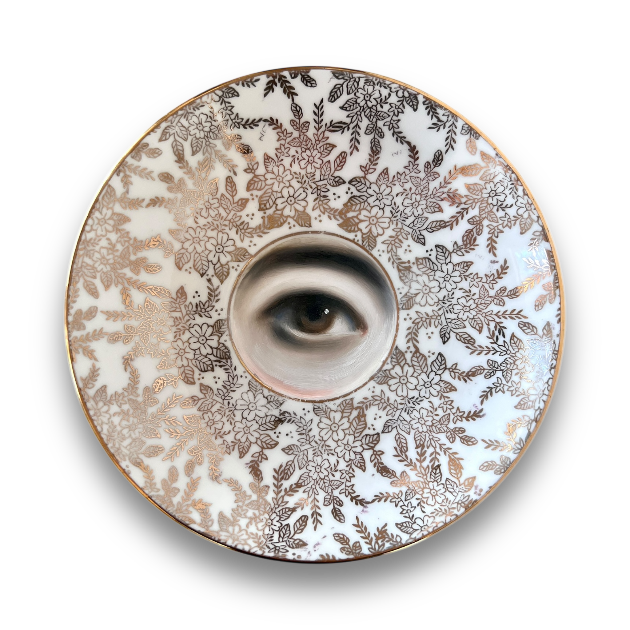 No. 3039 Lover's Eye Painting on a Gilt Botanical Plate
