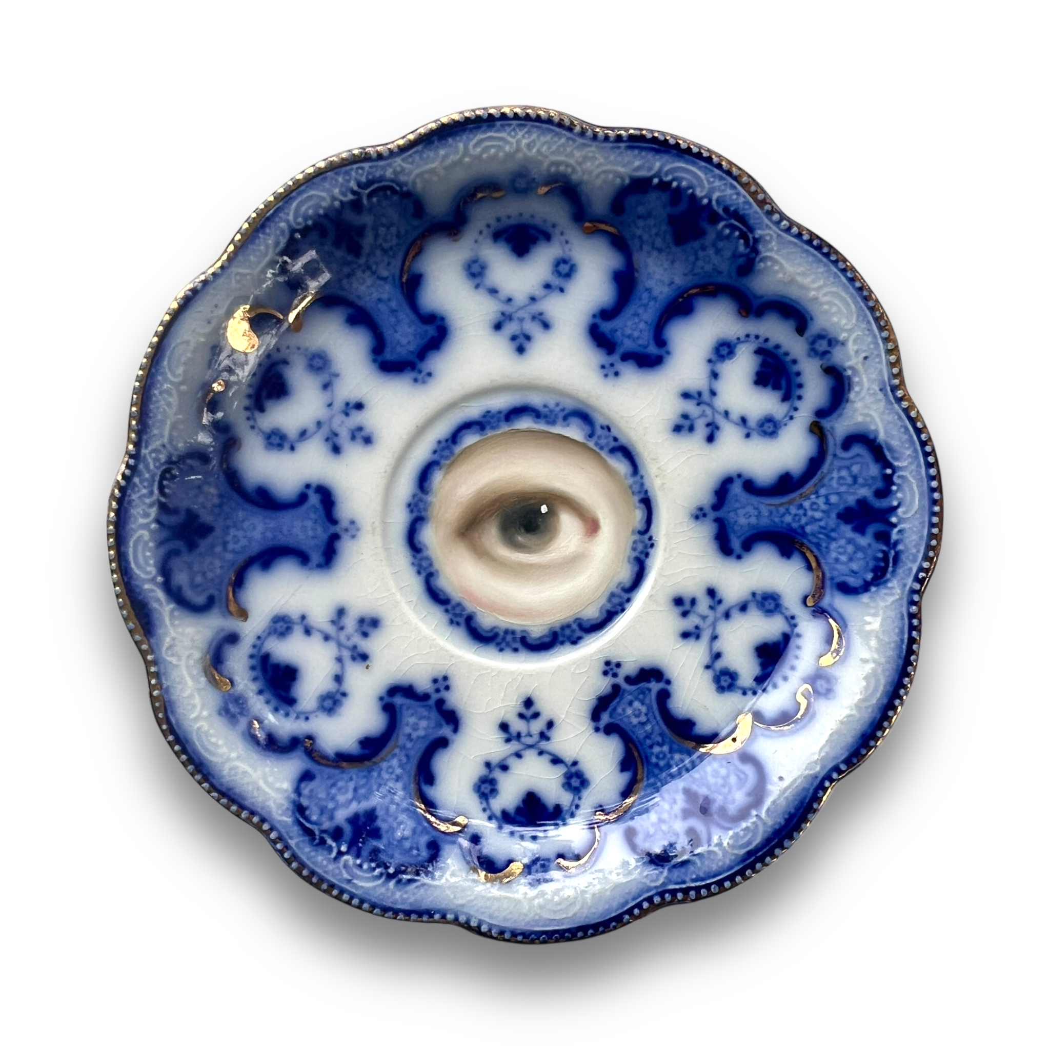 No. 3062 Lover's Eye Painting on an English Victorian Blue & White Plate